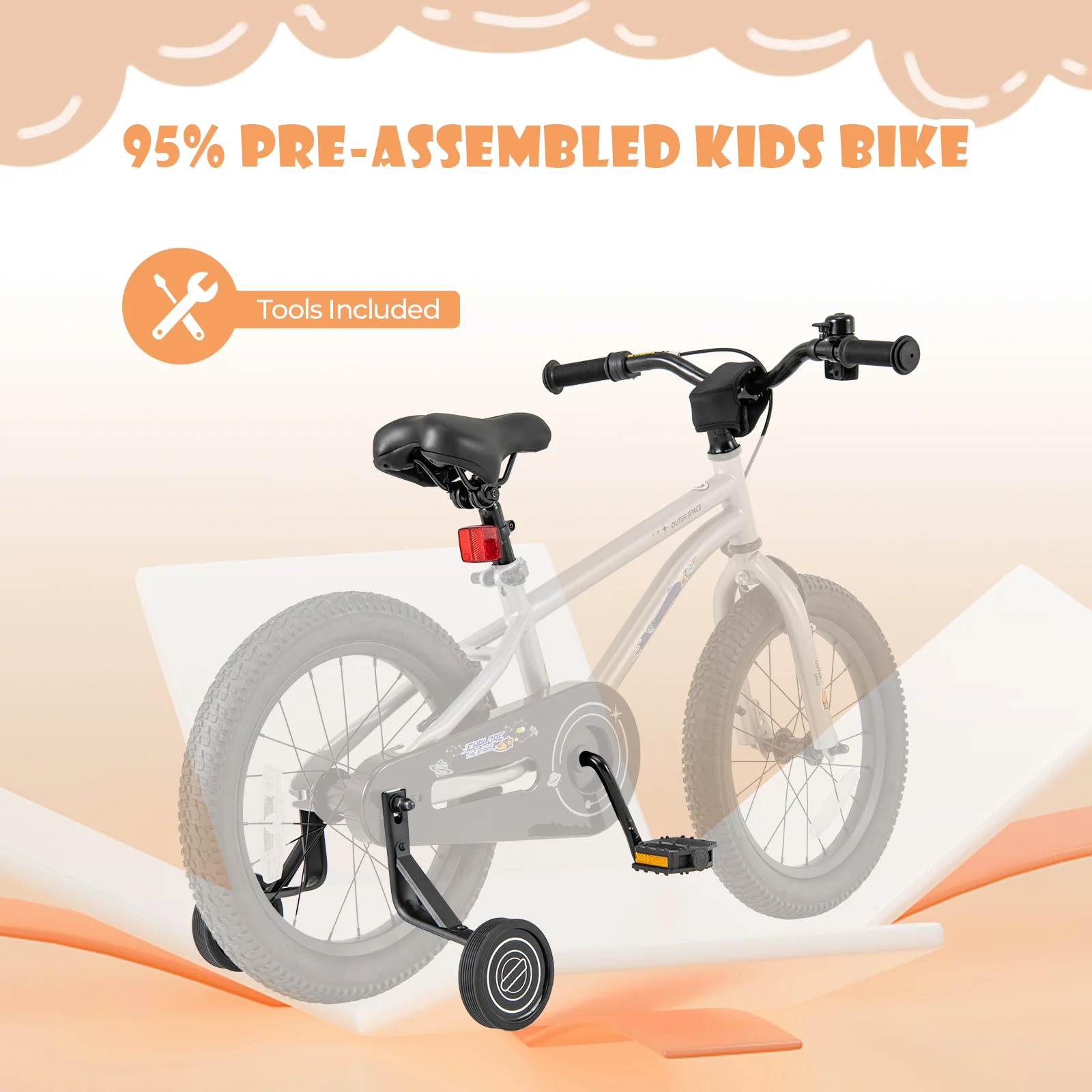 16-Inch Kids Bike For Boys Girls, Adjustable, High Carbon Steel Frame, Silver - Image 8