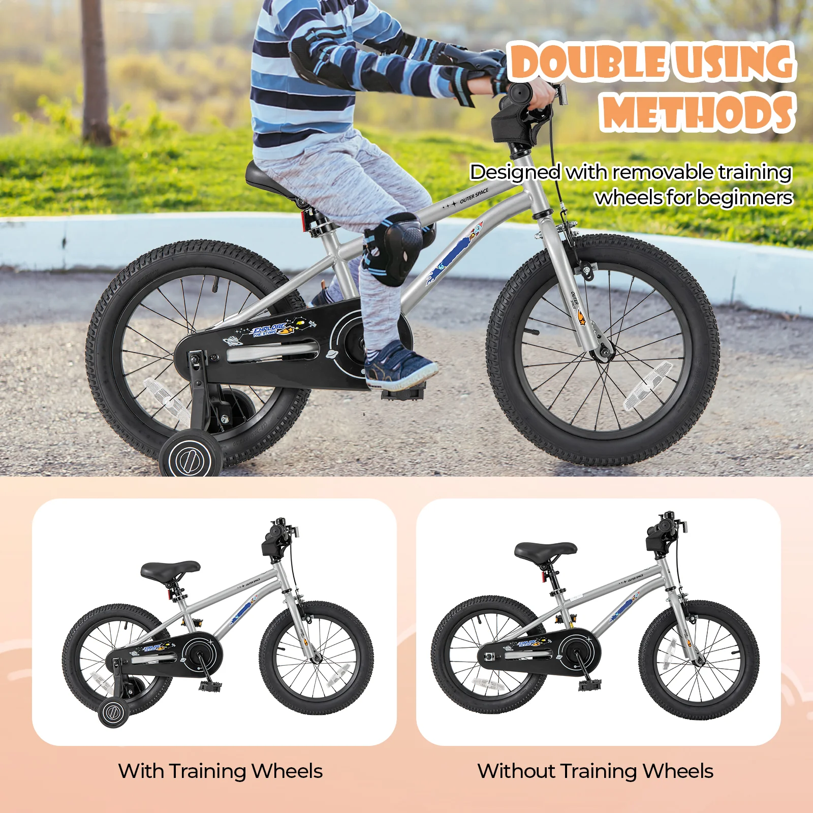 16-Inch Kids Bike For Boys Girls, Adjustable, High Carbon Steel Frame, Silver - Image 9