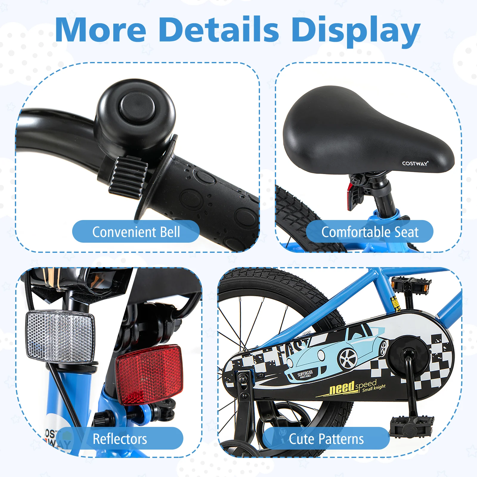 16 Inch Kids Bike, Removable Training Wheels, Ages 4-7, Blue - Image 10