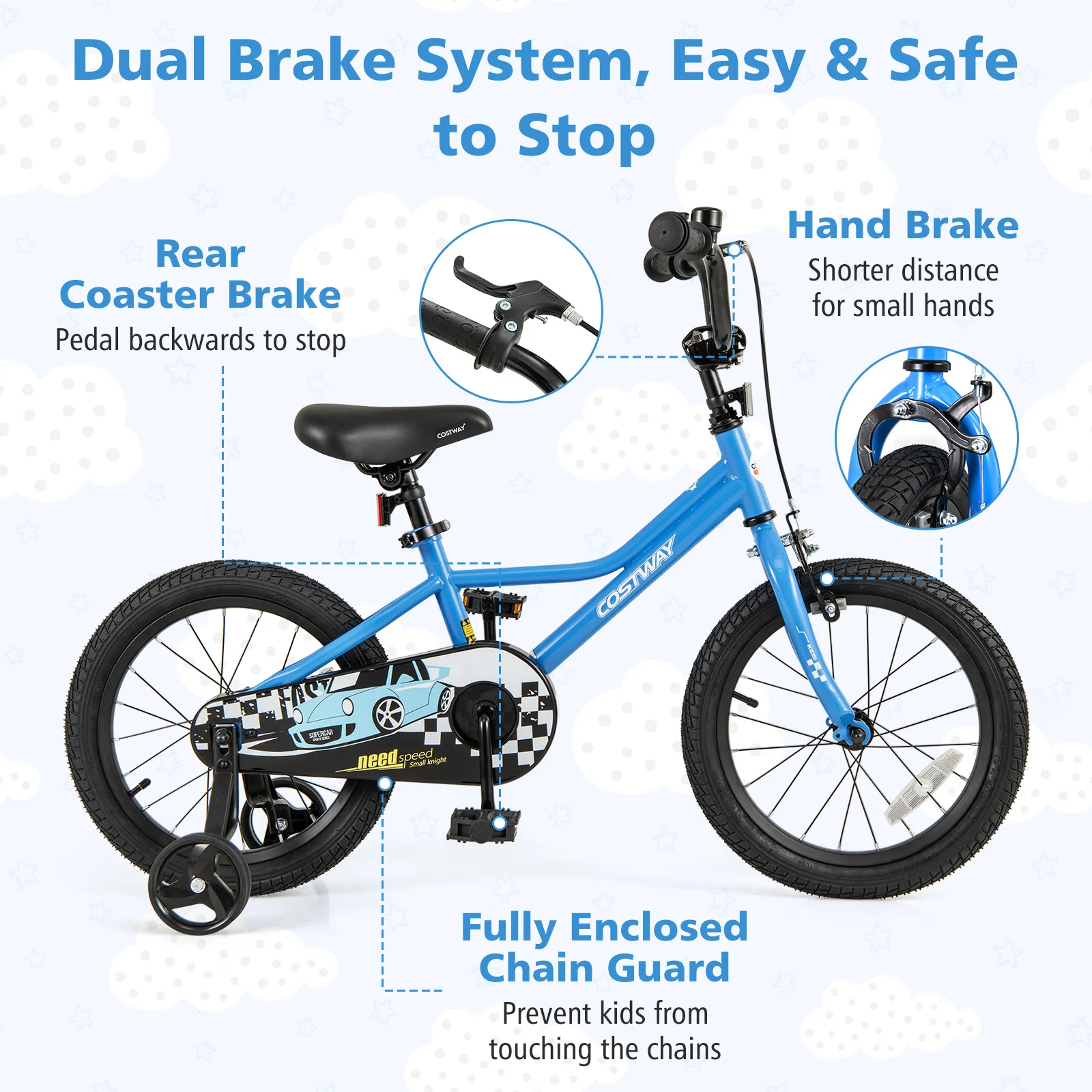 16 Inch Kids Bike, Removable Training Wheels, Ages 4-7, Blue - Image 6