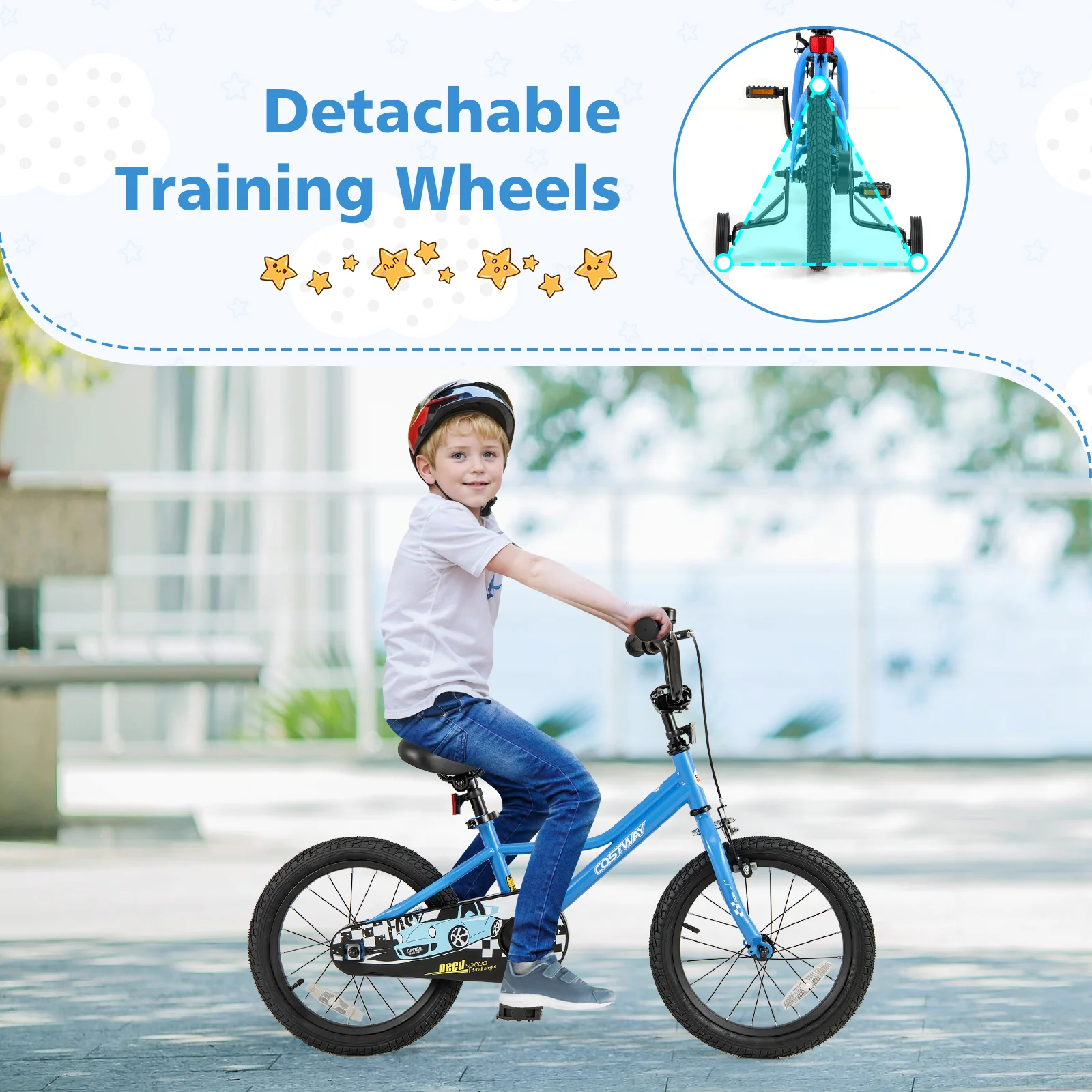 16 Inch Kids Bike, Removable Training Wheels, Ages 4-7, Blue - Image 7