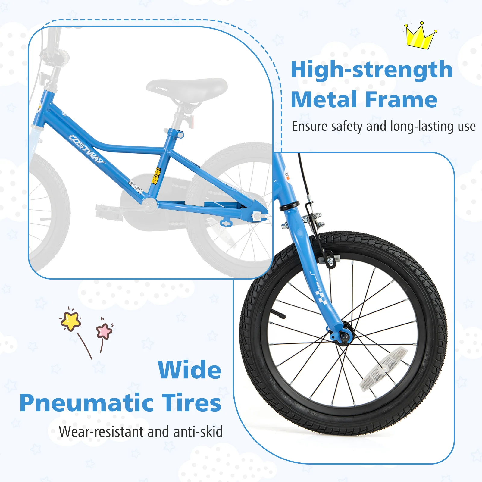 16 Inch Kids Bike, Removable Training Wheels, Ages 4-7, Blue - Image 8