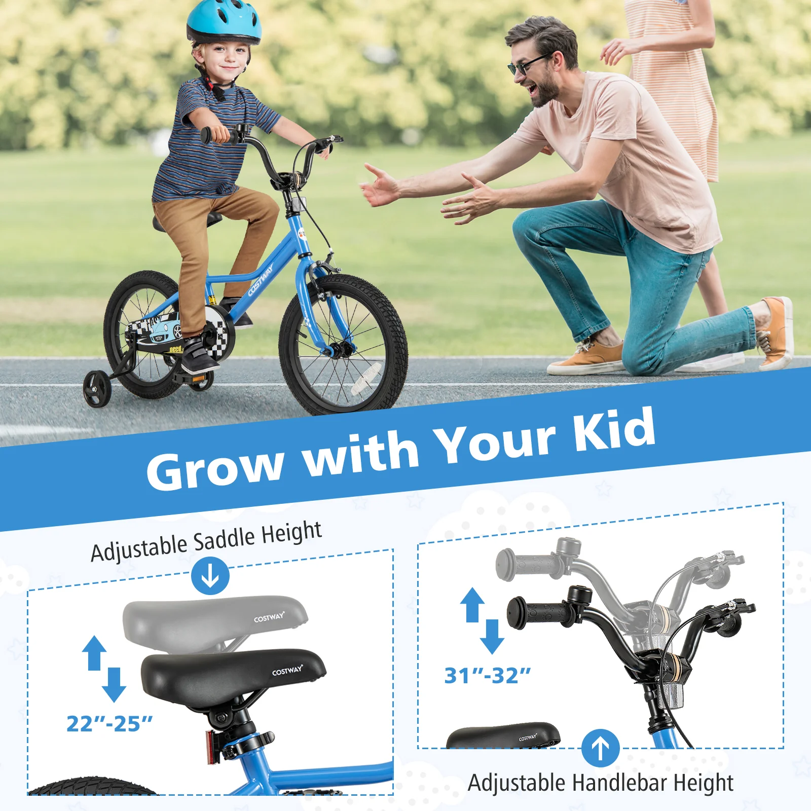 16 Inch Kids Bike, Removable Training Wheels, Ages 4-7, Blue - Image 9