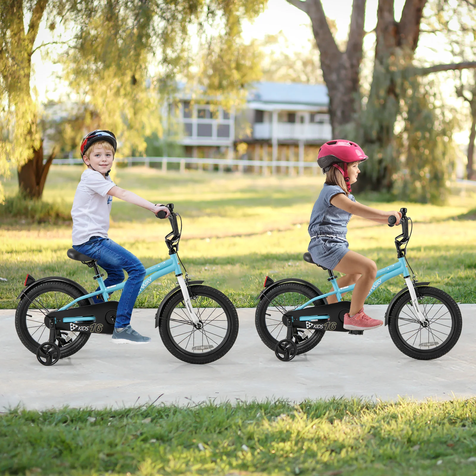 16-Inch Kids Bike, Training Wheels, For 4-7 Years Old, Blue - Image 3