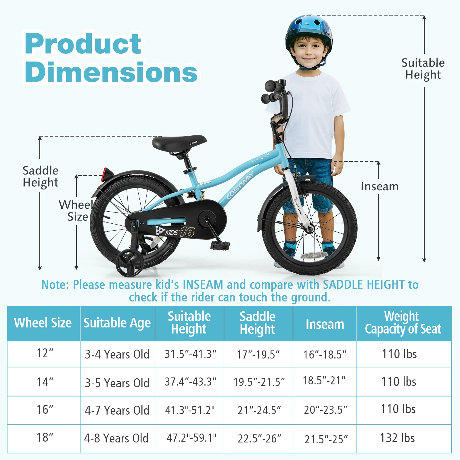 16-Inch Kids Bike, Training Wheels, For 4-7 Years Old, Blue - Image 5