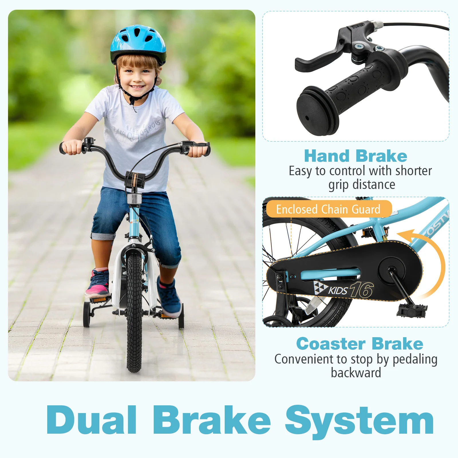 16-Inch Kids Bike, Training Wheels, For 4-7 Years Old, Blue - Image 6