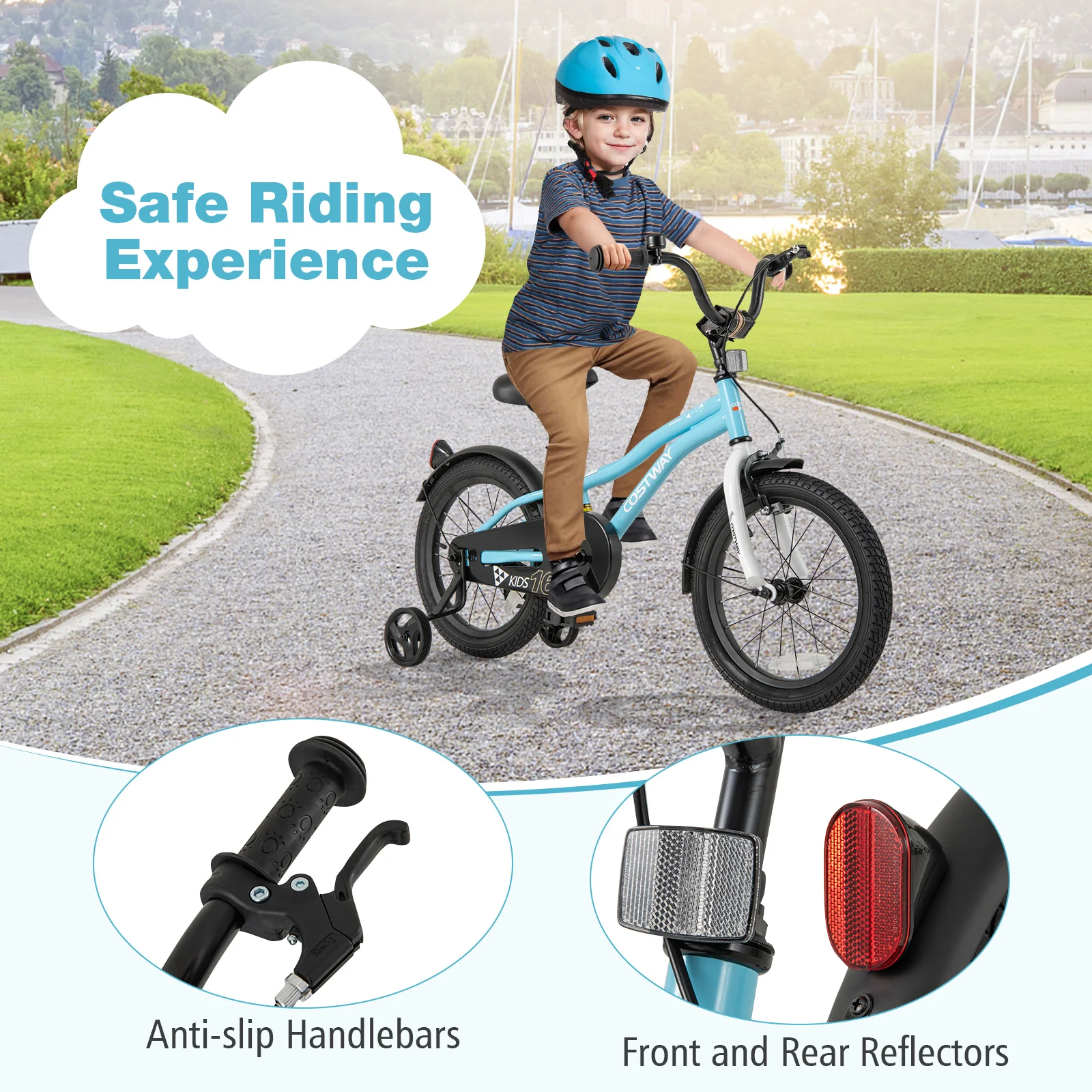 16-Inch Kids Bike, Training Wheels, For 4-7 Years Old, Blue - Image 9
