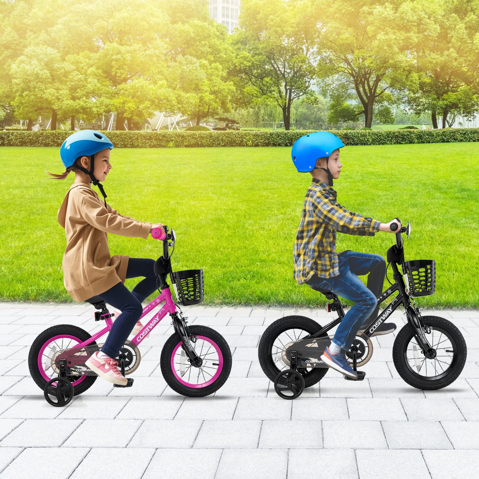 16 Inch Kids Bike With Basket, Training Wheels, Black - Image 3