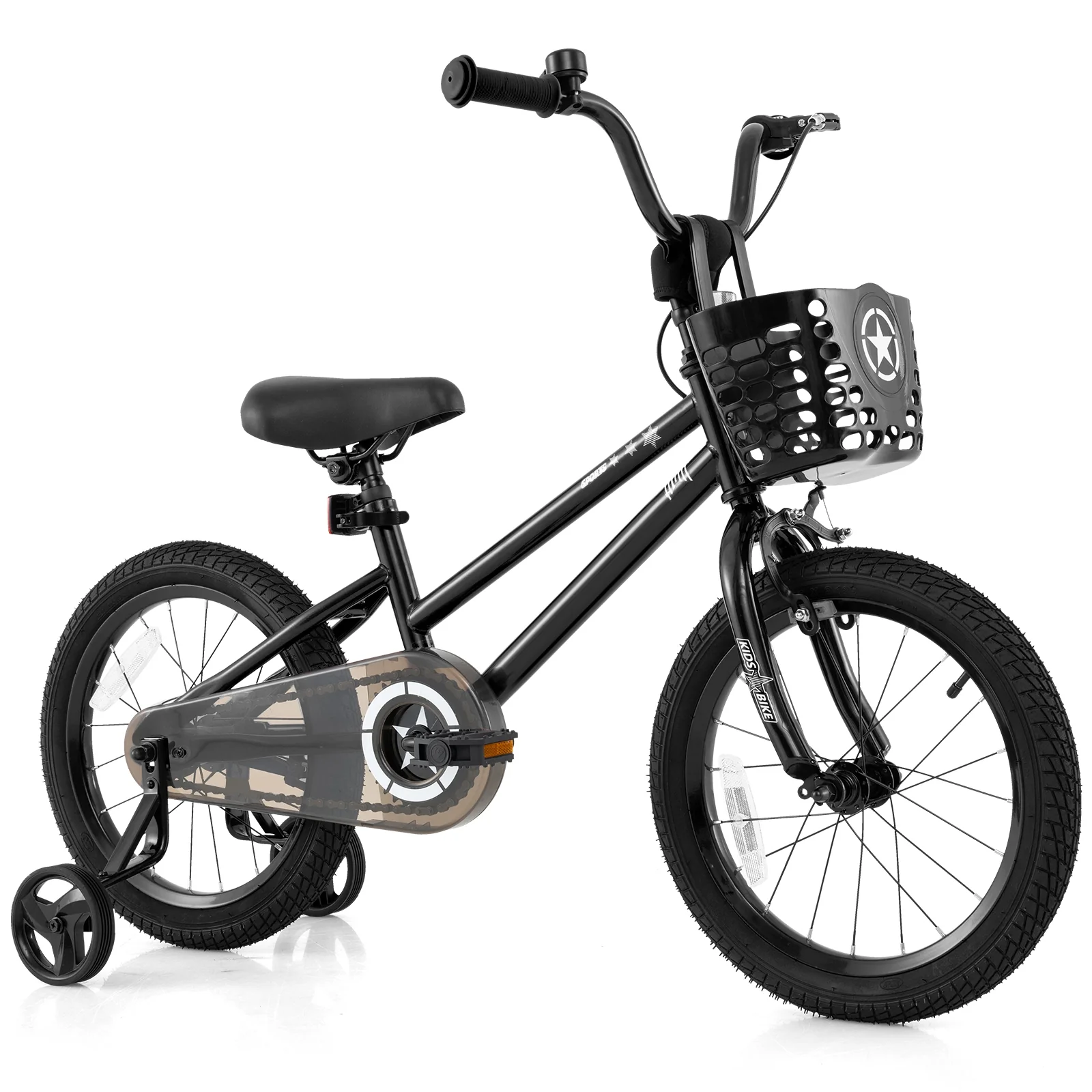 16 Inch Kids Bike With Basket, Training Wheels, Black - Image 4