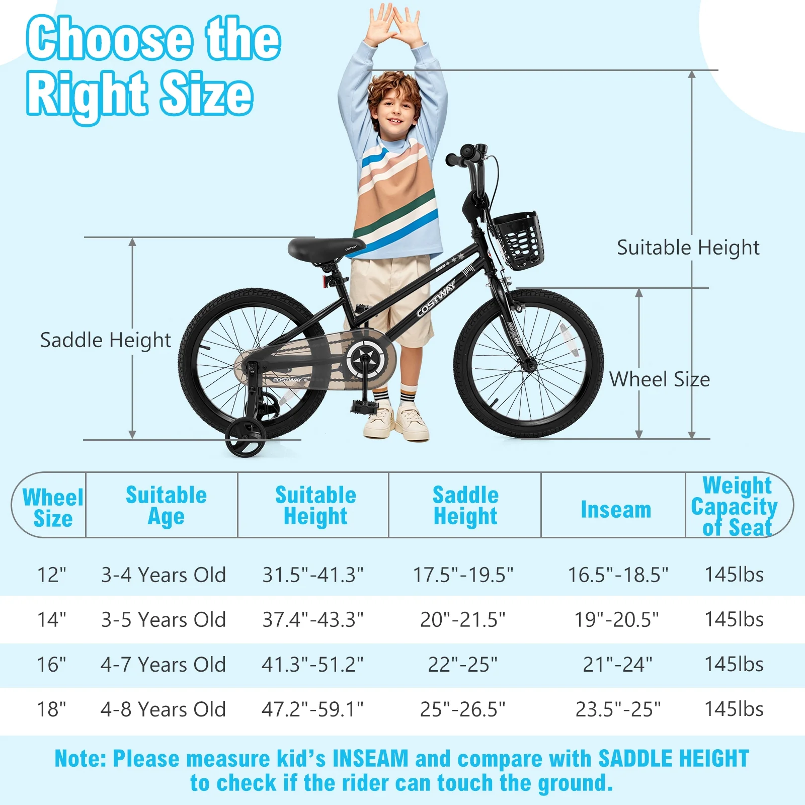 16 Inch Kids Bike With Basket, Training Wheels, Black - Image 5