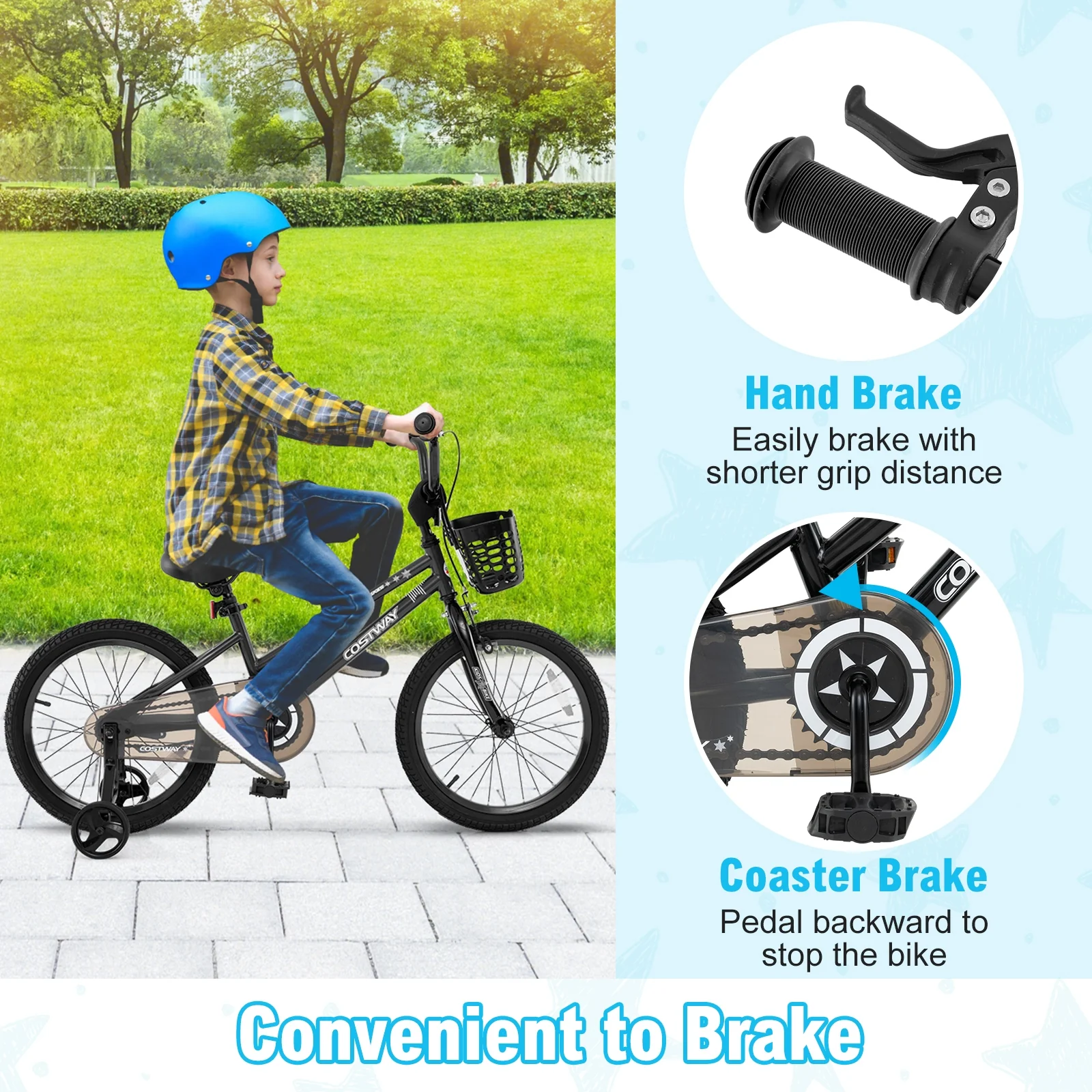 16 Inch Kids Bike With Basket, Training Wheels, Black - Image 7
