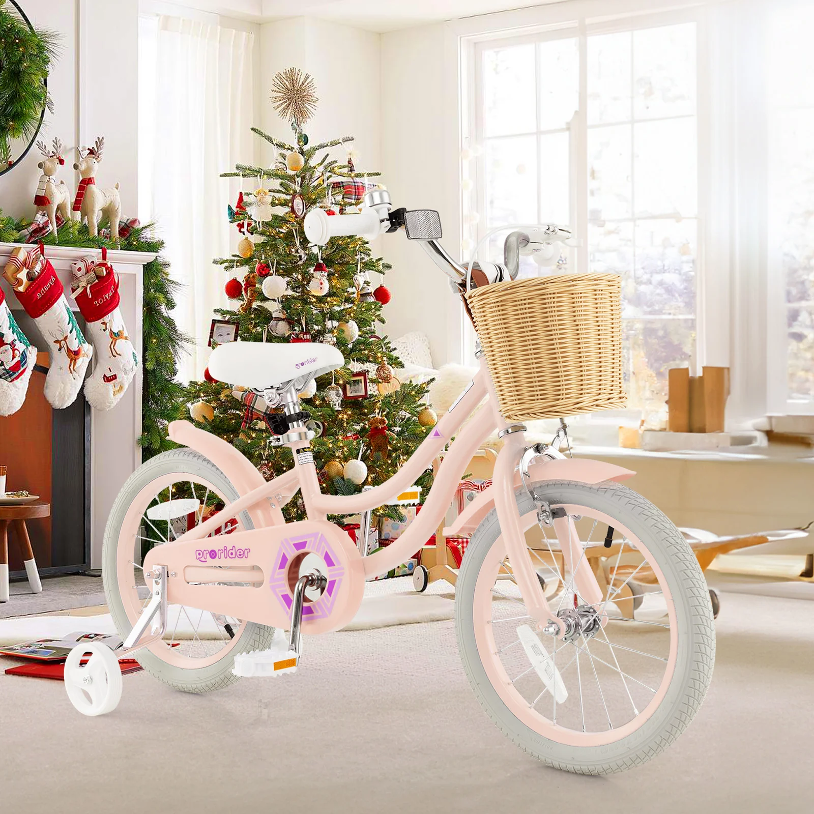 16-Inch Kids Bike With Training Wheels, Adjustable Seat, Pink - Image 2