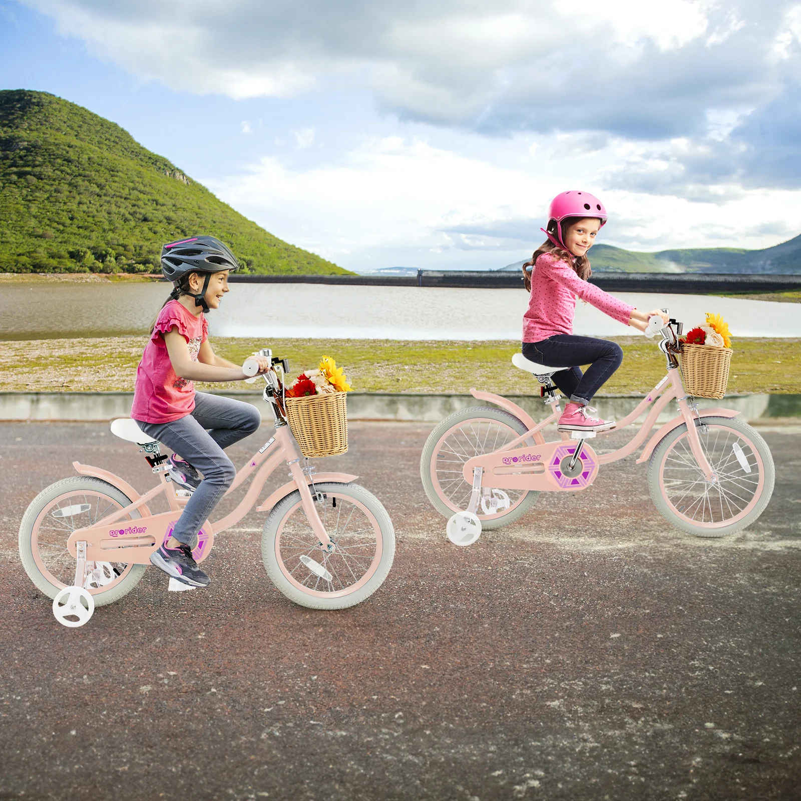 16-Inch Kids Bike With Training Wheels, Adjustable Seat, Pink - Image 3
