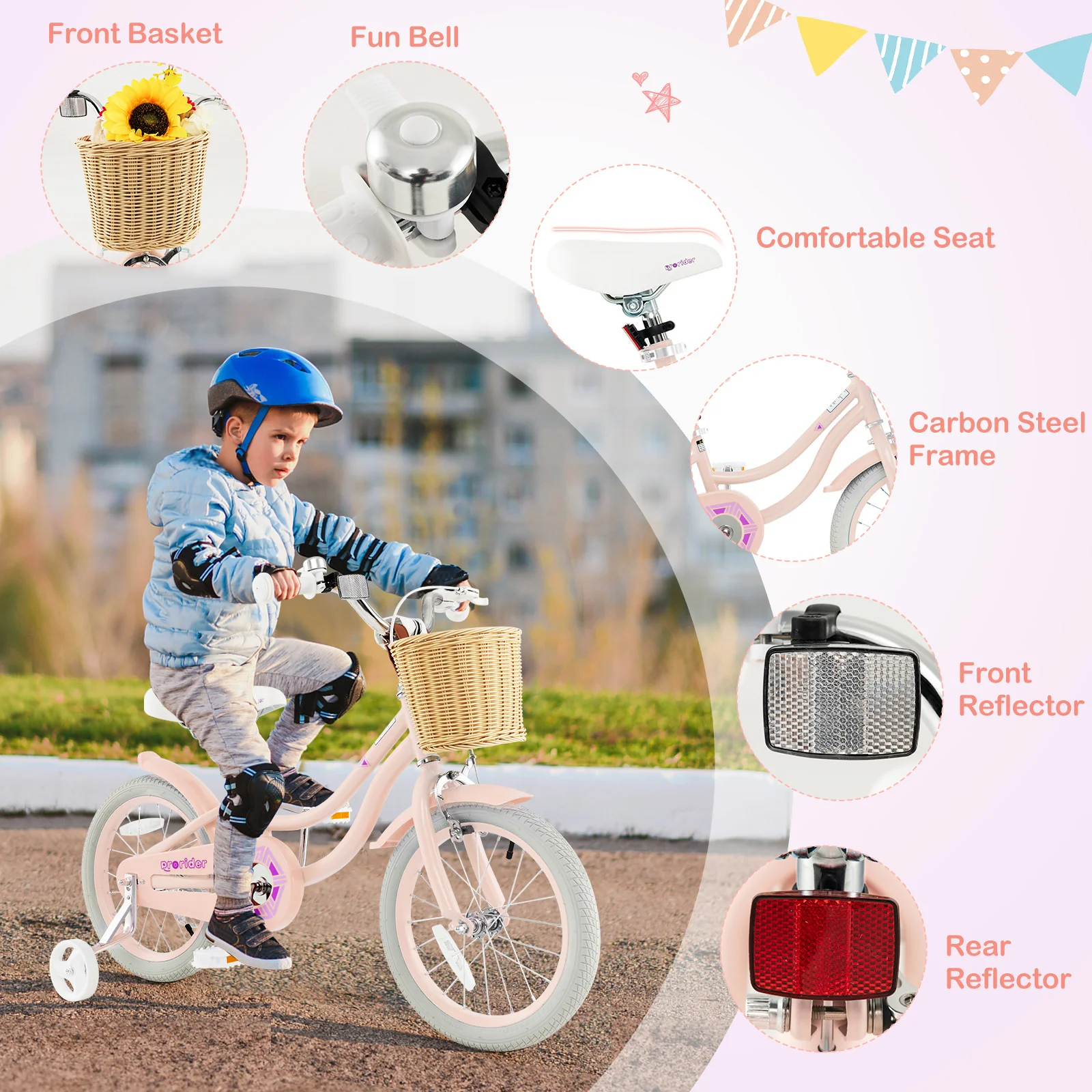 16-Inch Kids Bike With Training Wheels, Adjustable Seat, Pink - Image 9