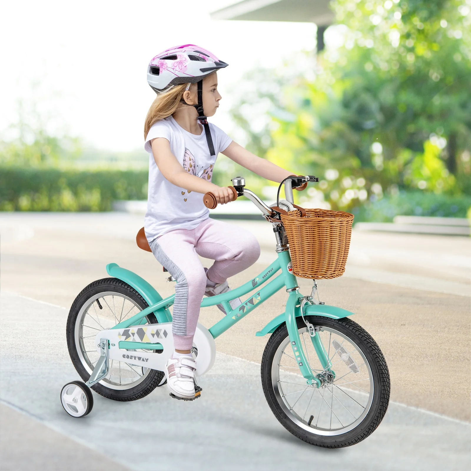 16 Inch Kids Bike With Training Wheels, Ages 4-7 Years, Green - Image 2