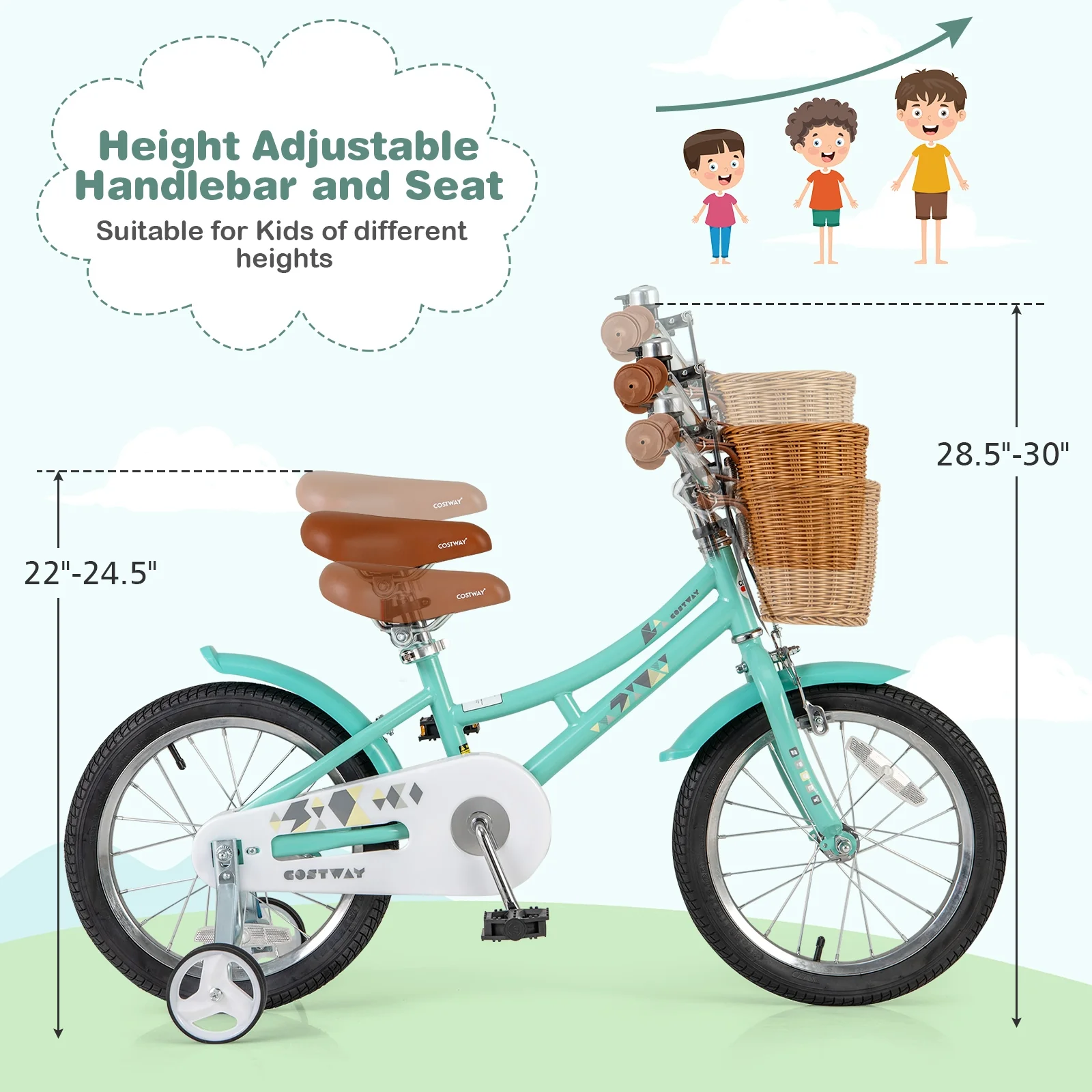 16 Inch Kids Bike With Training Wheels, Ages 4-7 Years, Green - Image 6