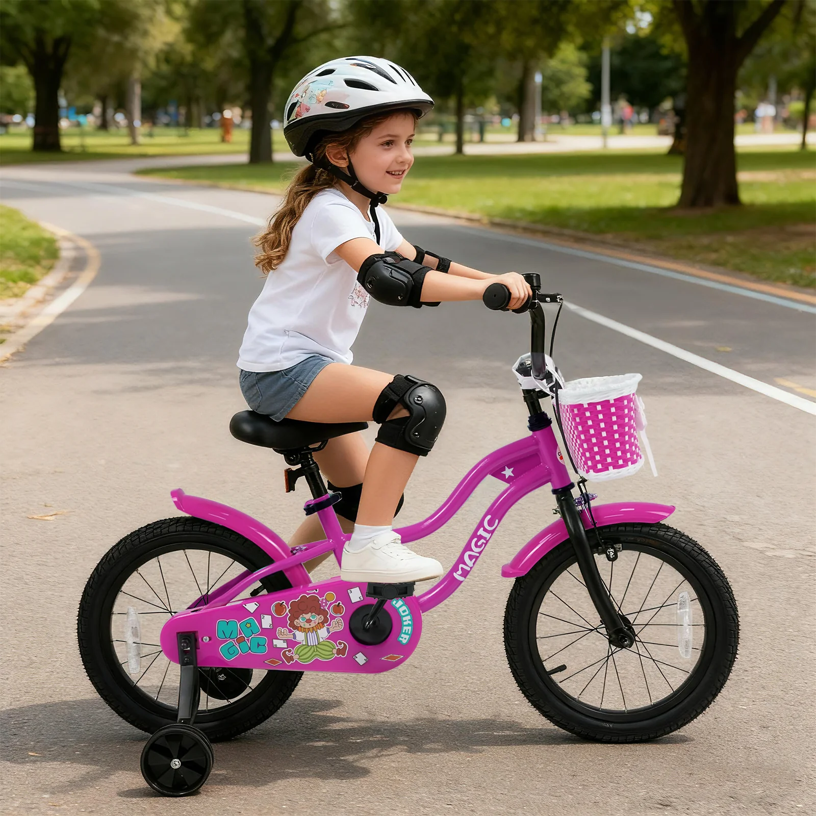 16 Inch Kids Bike with Training Wheels for Aged 4-7 Years Old - Magic Rose, Rose Red - Image 3