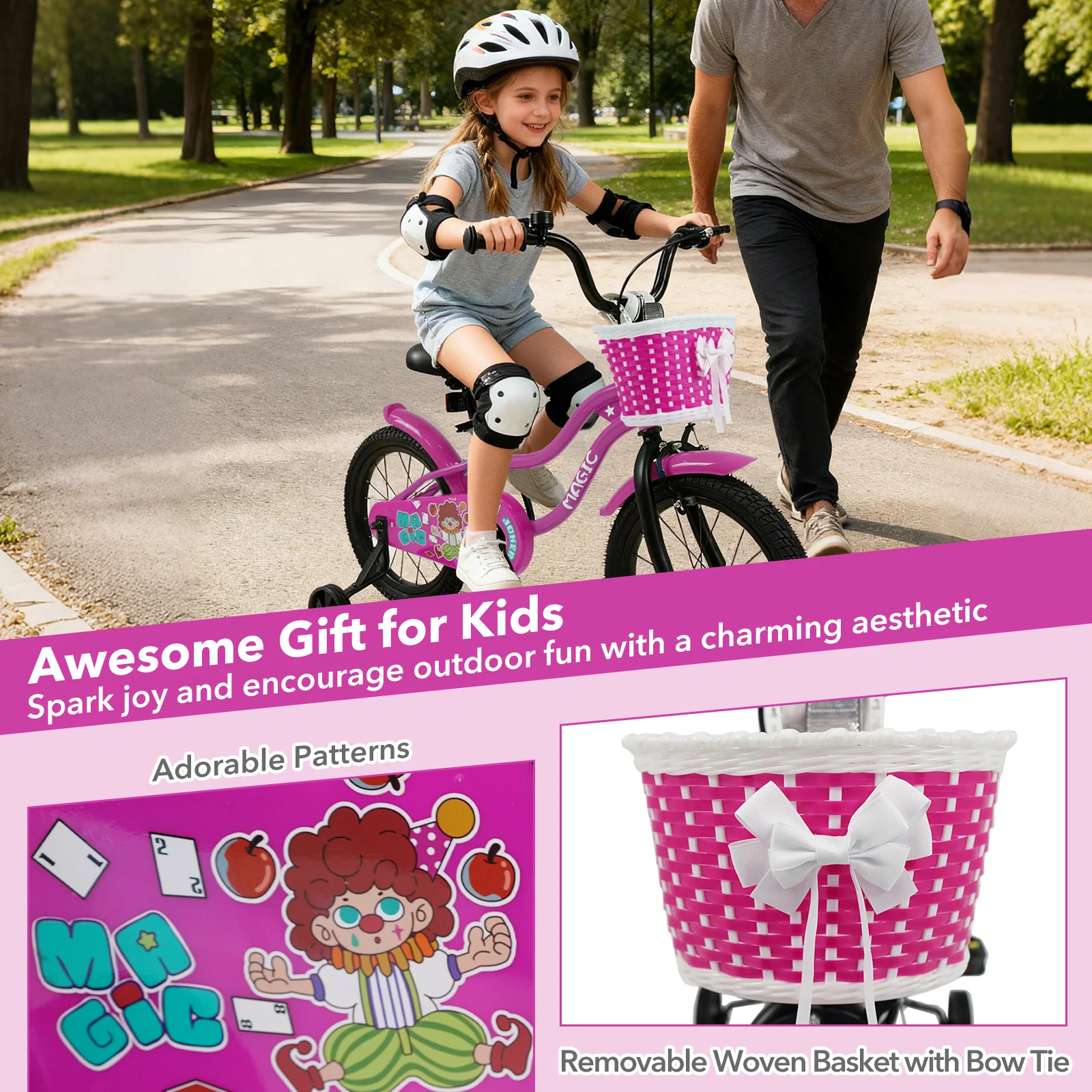 16 Inch Kids Bike with Training Wheels for Aged 4-7 Years Old - Magic Rose, Rose Red - Image 6