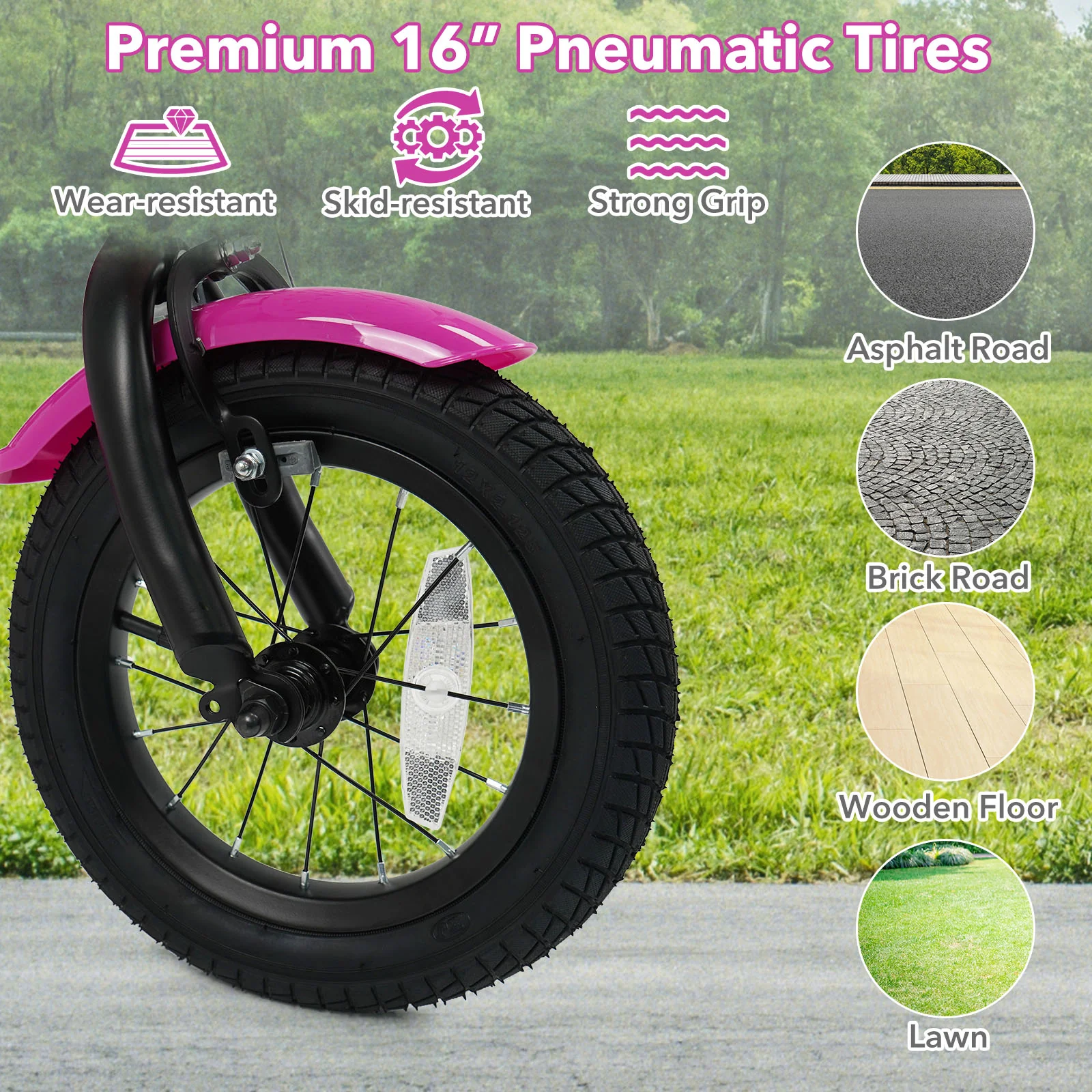 16 Inch Kids Bike with Training Wheels for Aged 4-7 Years Old - Magic Rose, Rose Red - Image 8