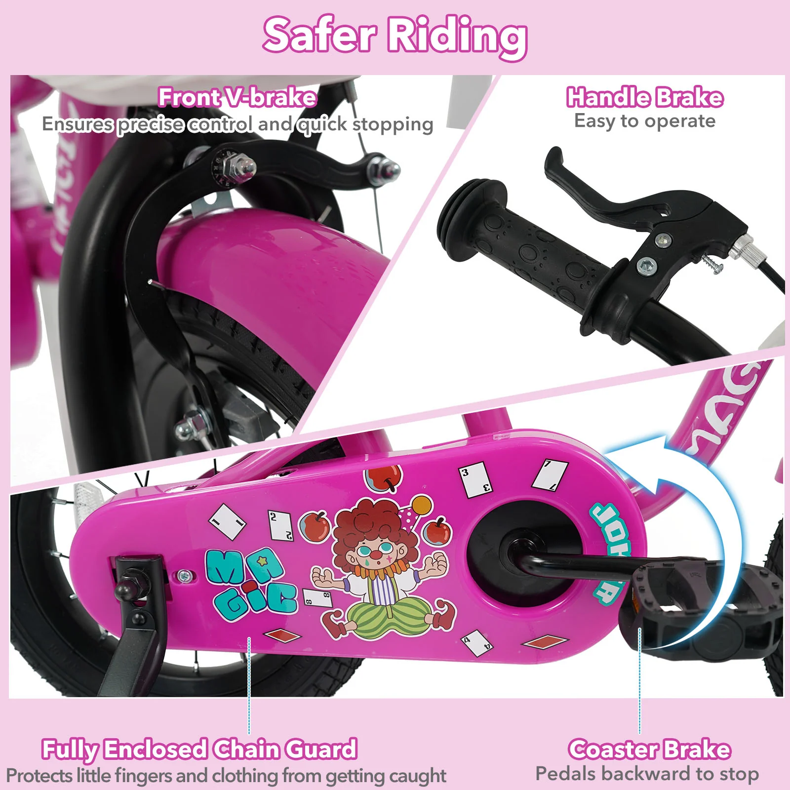 16 Inch Kids Bike with Training Wheels for Aged 4-7 Years Old - Magic Rose, Rose Red - Image 9