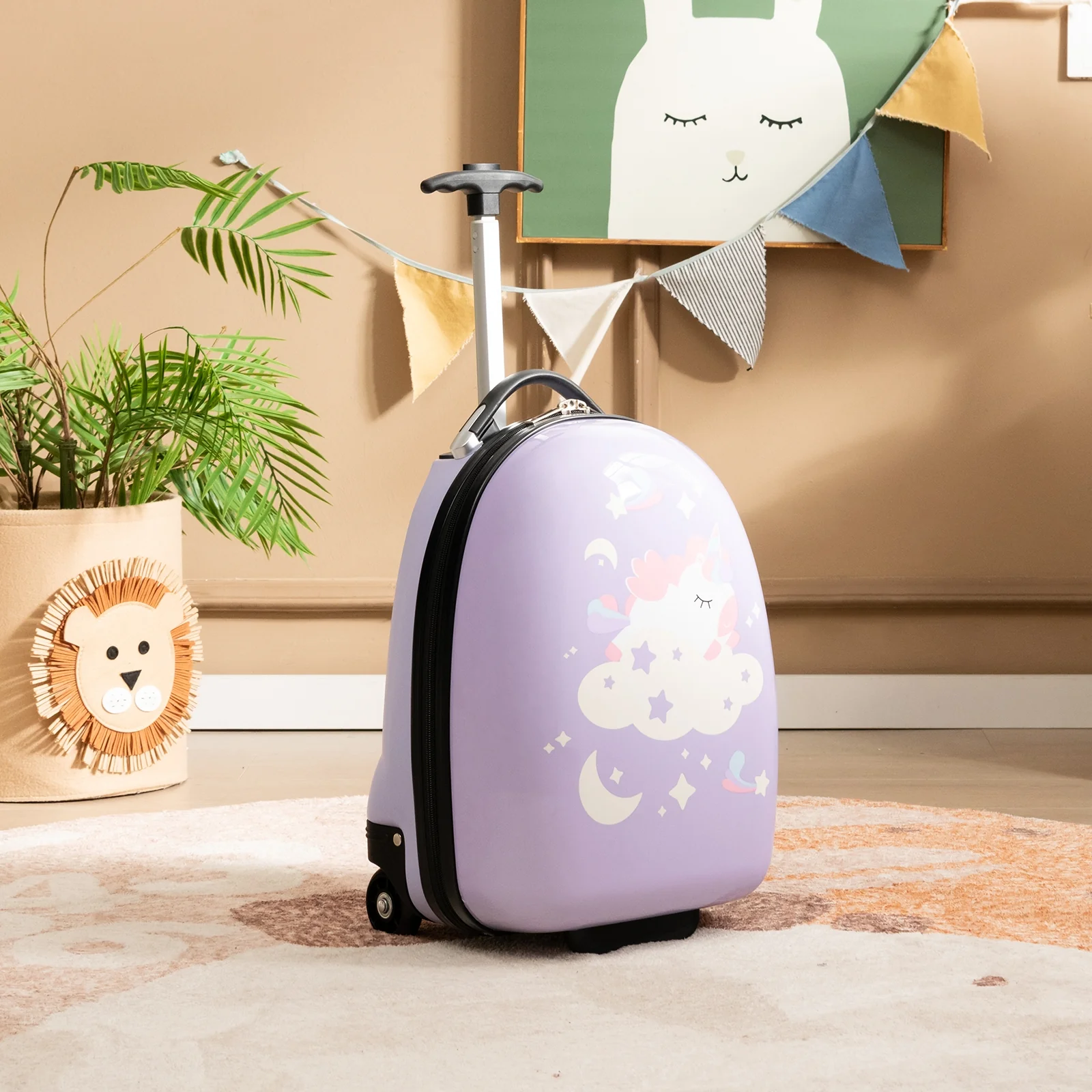 16 Inch Kids Hard Shell Suitcase With Wheels, Pink - Image 2