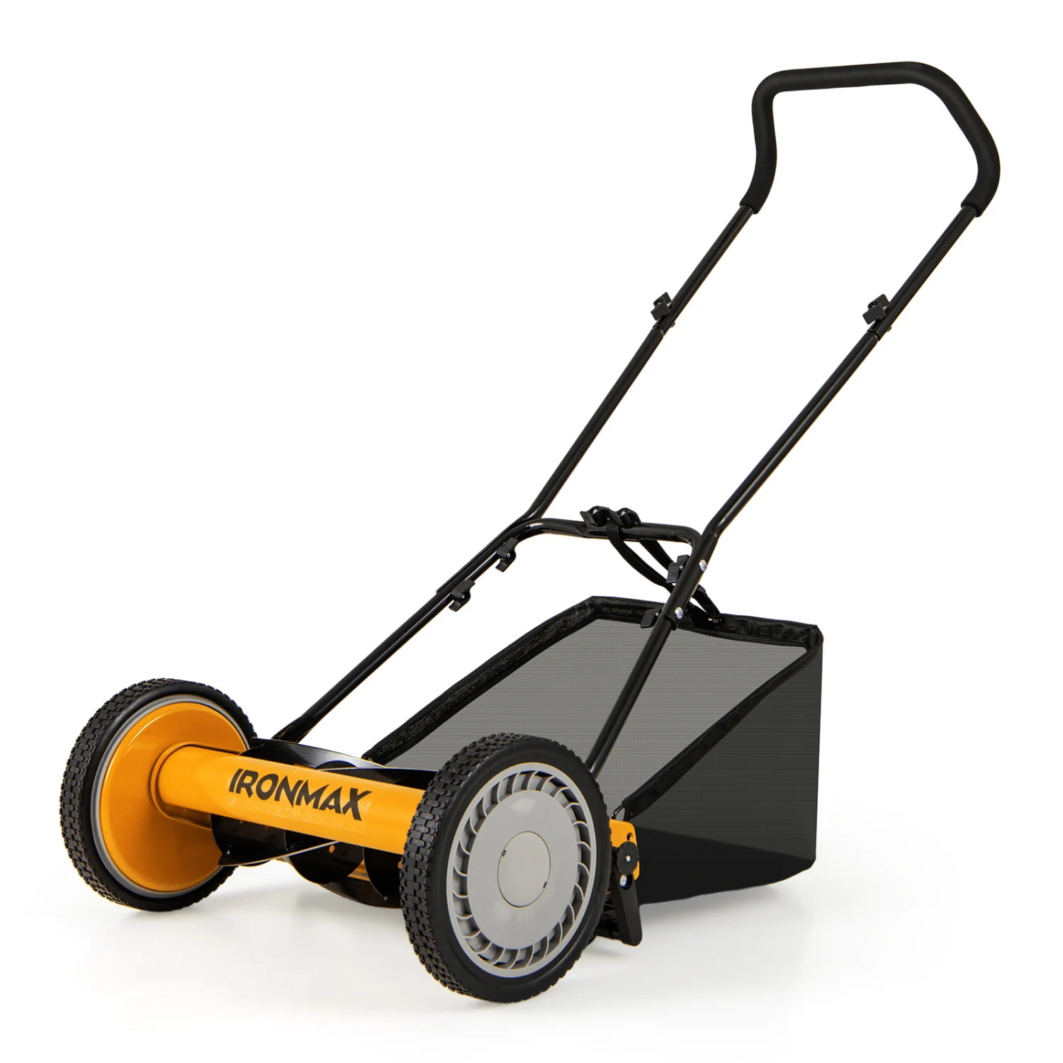 16 Inch Push Lawn Mower, 5 Steel Blades, Grass Catcher Bag, Orange - Image 3