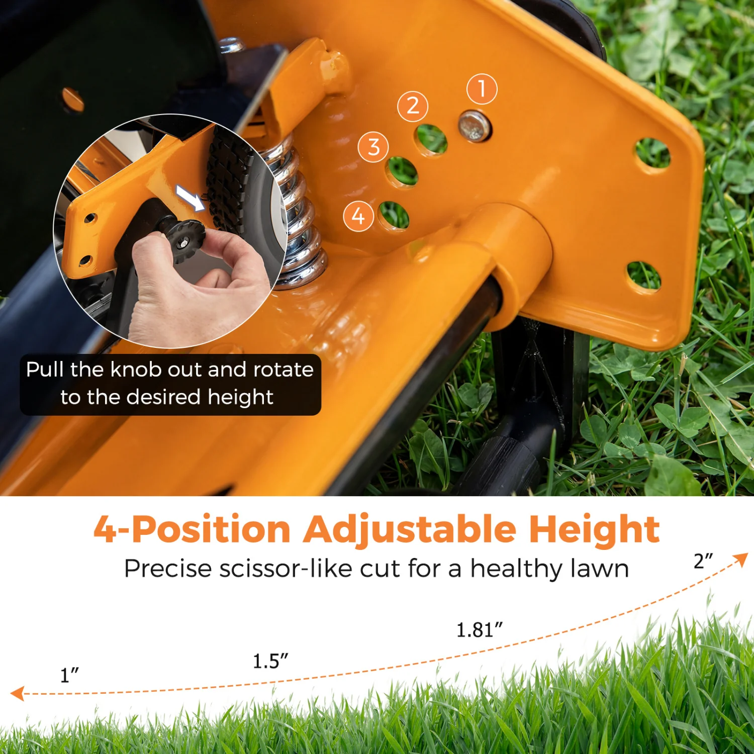 16 Inch Push Lawn Mower, 5 Steel Blades, Grass Catcher Bag, Orange - Image 8