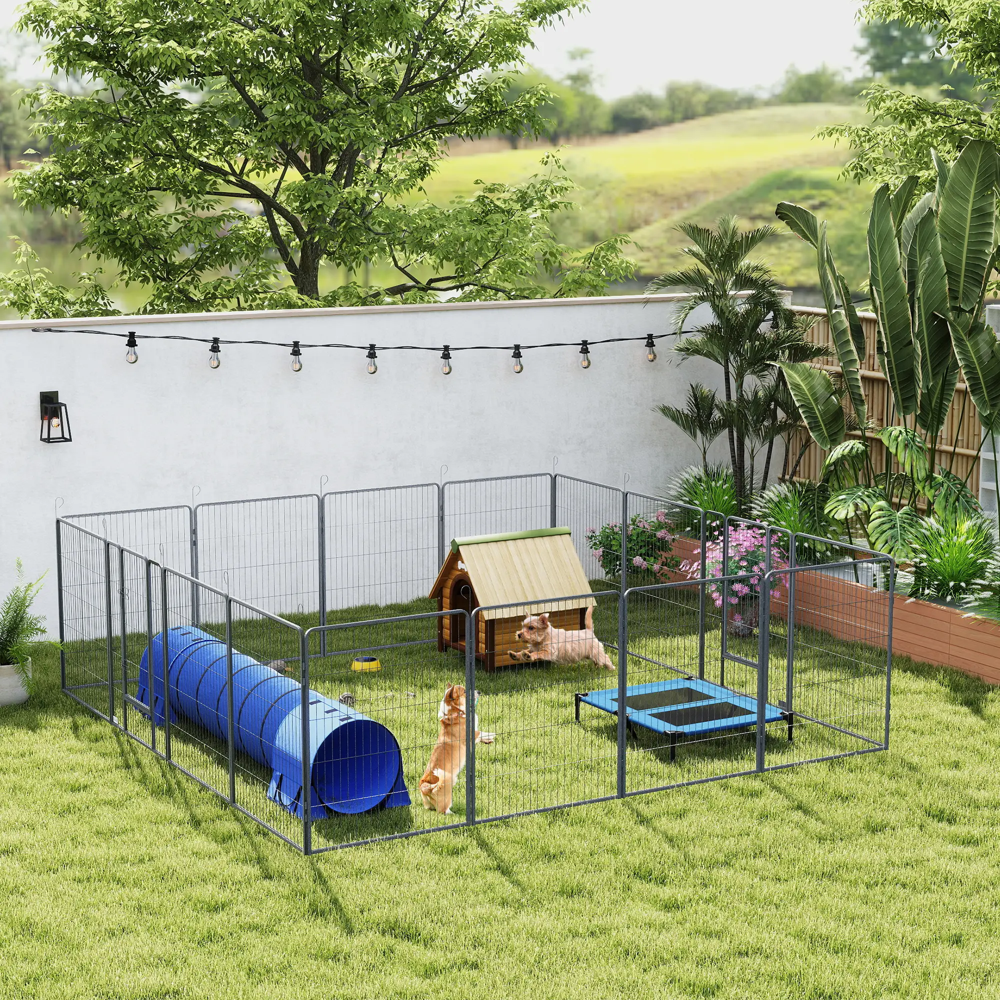 16 Panel 39" Heavy Duty Dog Playpen, Small Medium Large Dogs, Grey - Image 2