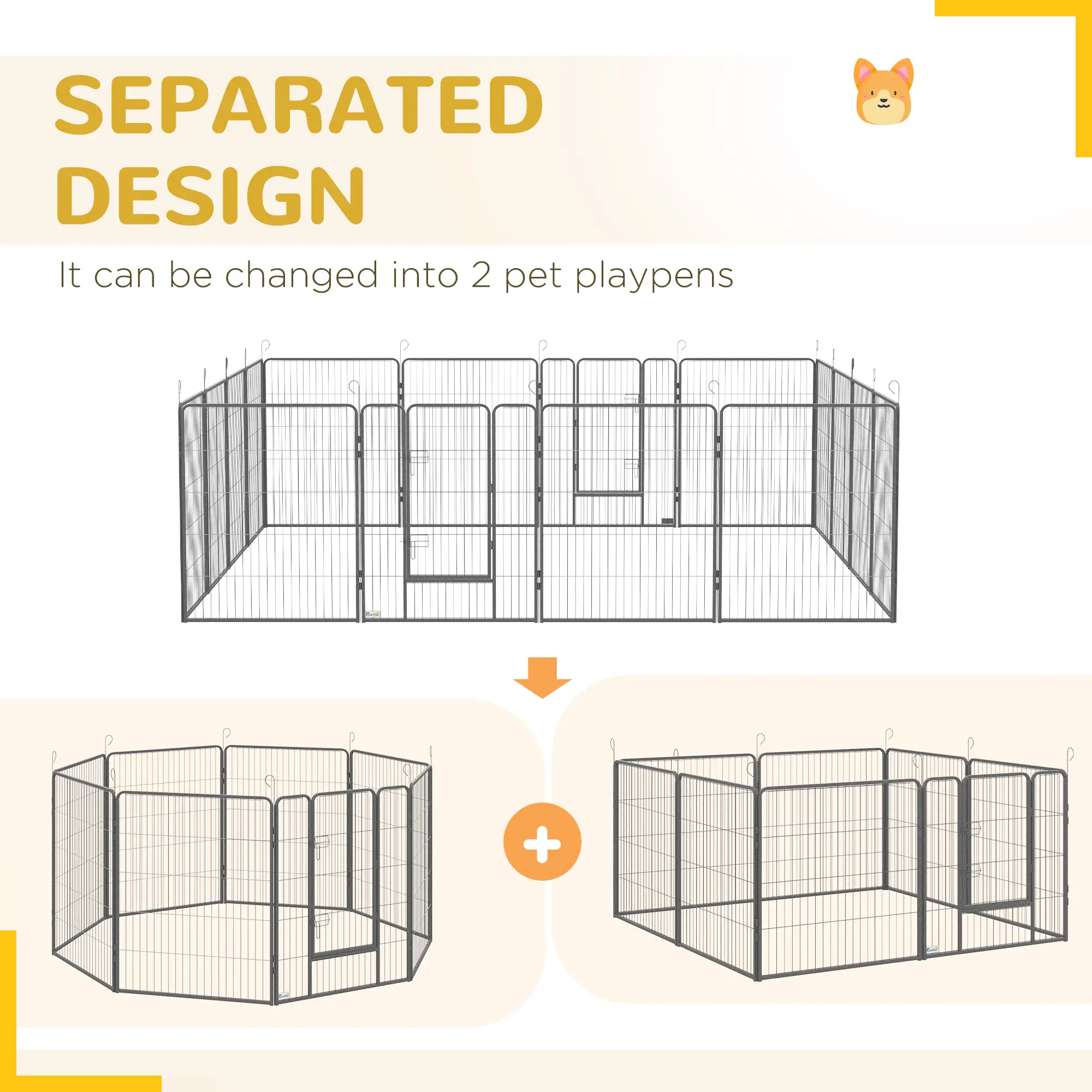 16 Panel 39" Heavy Duty Dog Playpen, Small Medium Large Dogs, Grey - Image 6