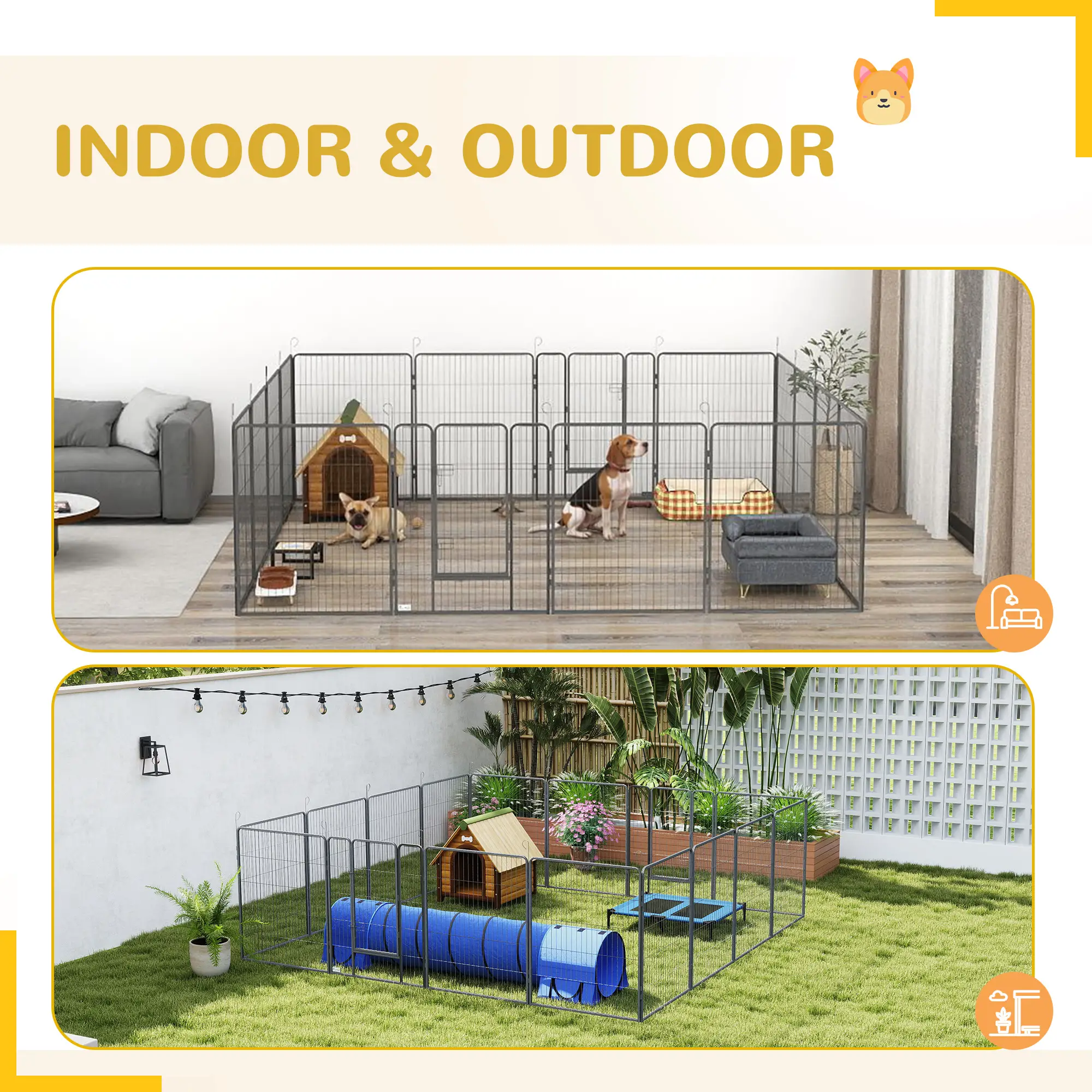 16 Panel 39" Heavy Duty Dog Playpen, Small Medium Large Dogs, Grey - Image 7
