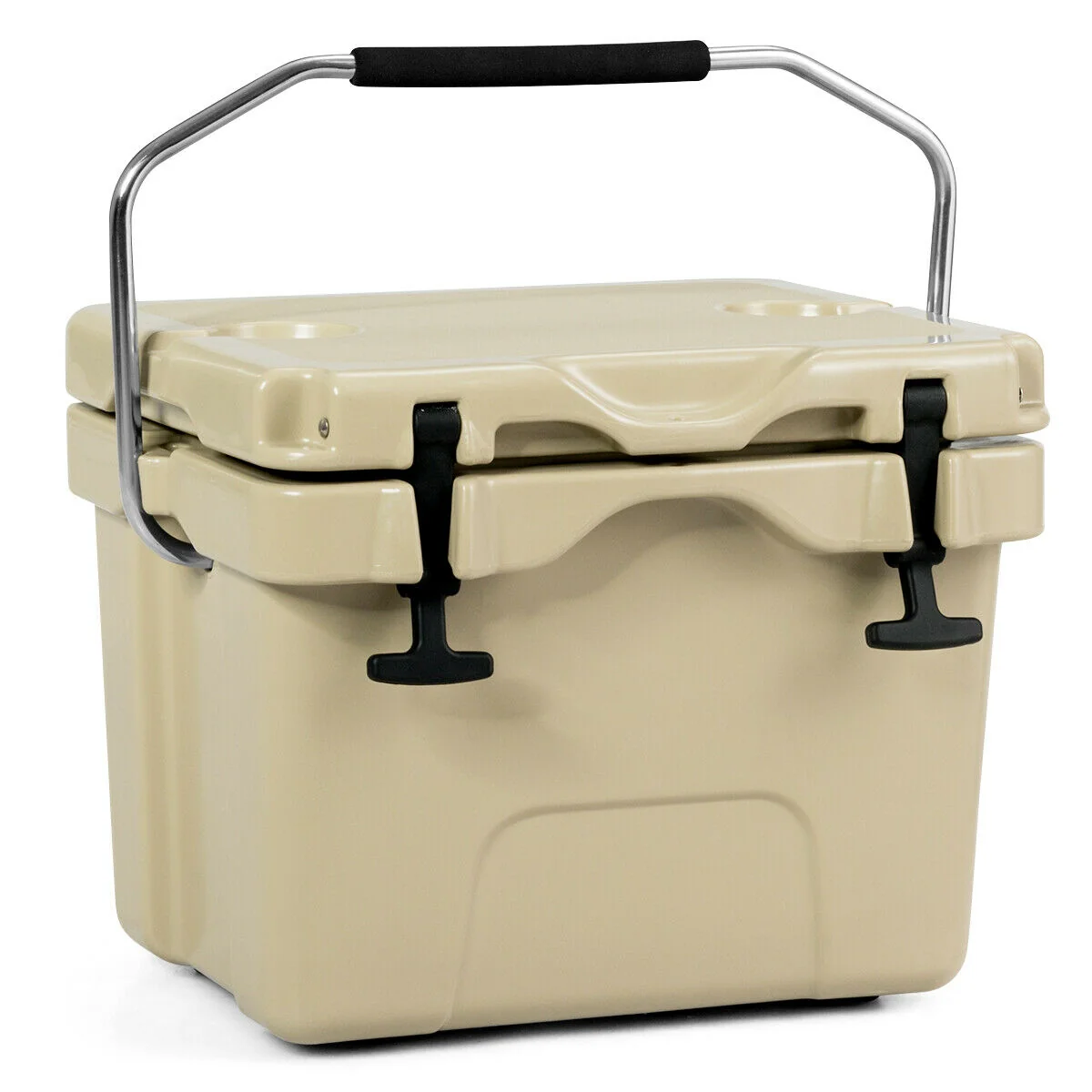 16 Quart 24-Can Insulated Ice Cooler, 2 Cup Holders, Khaki - Image 3