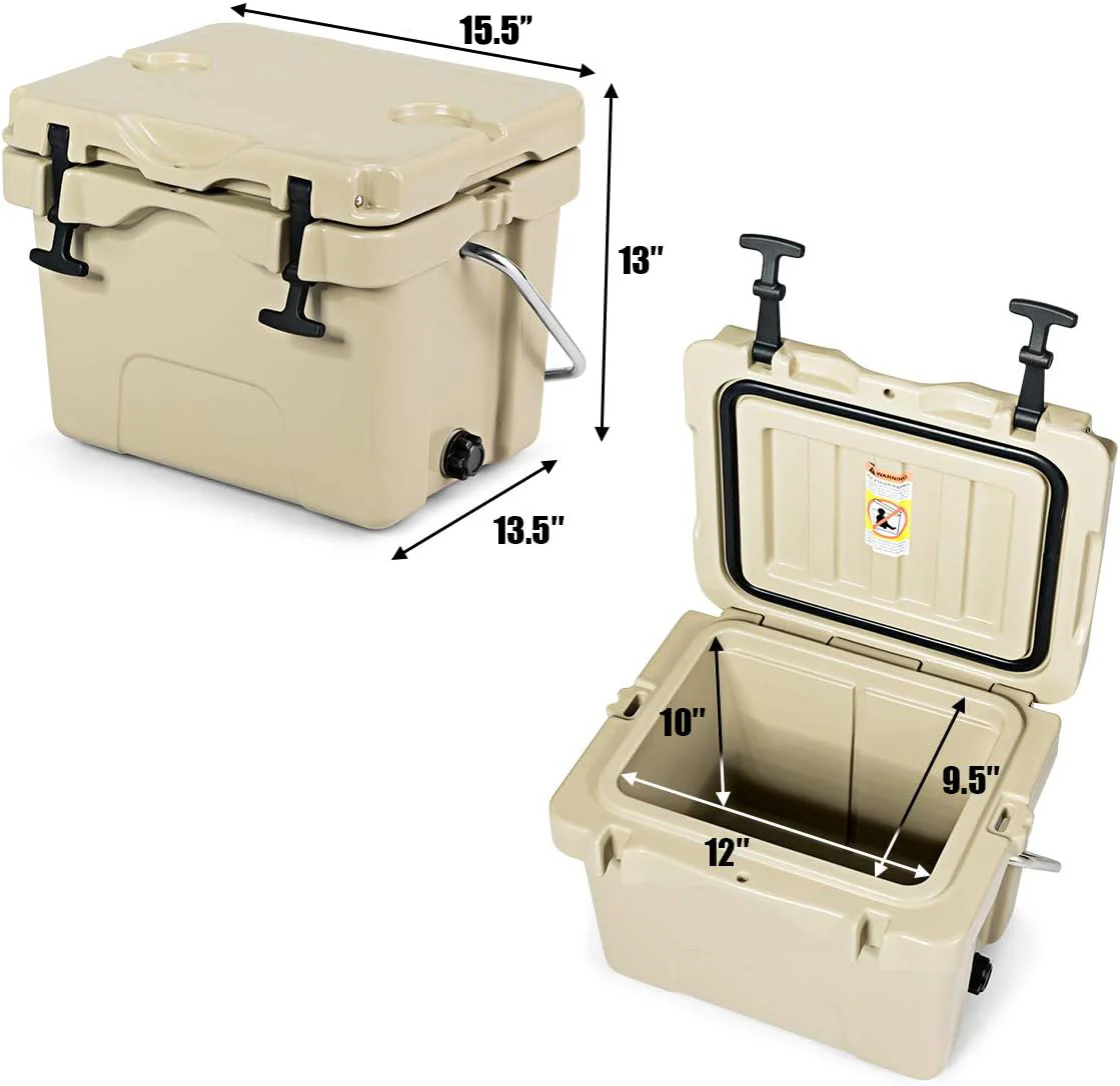 16 Quart 24-Can Insulated Ice Cooler, 2 Cup Holders, Khaki - Image 4