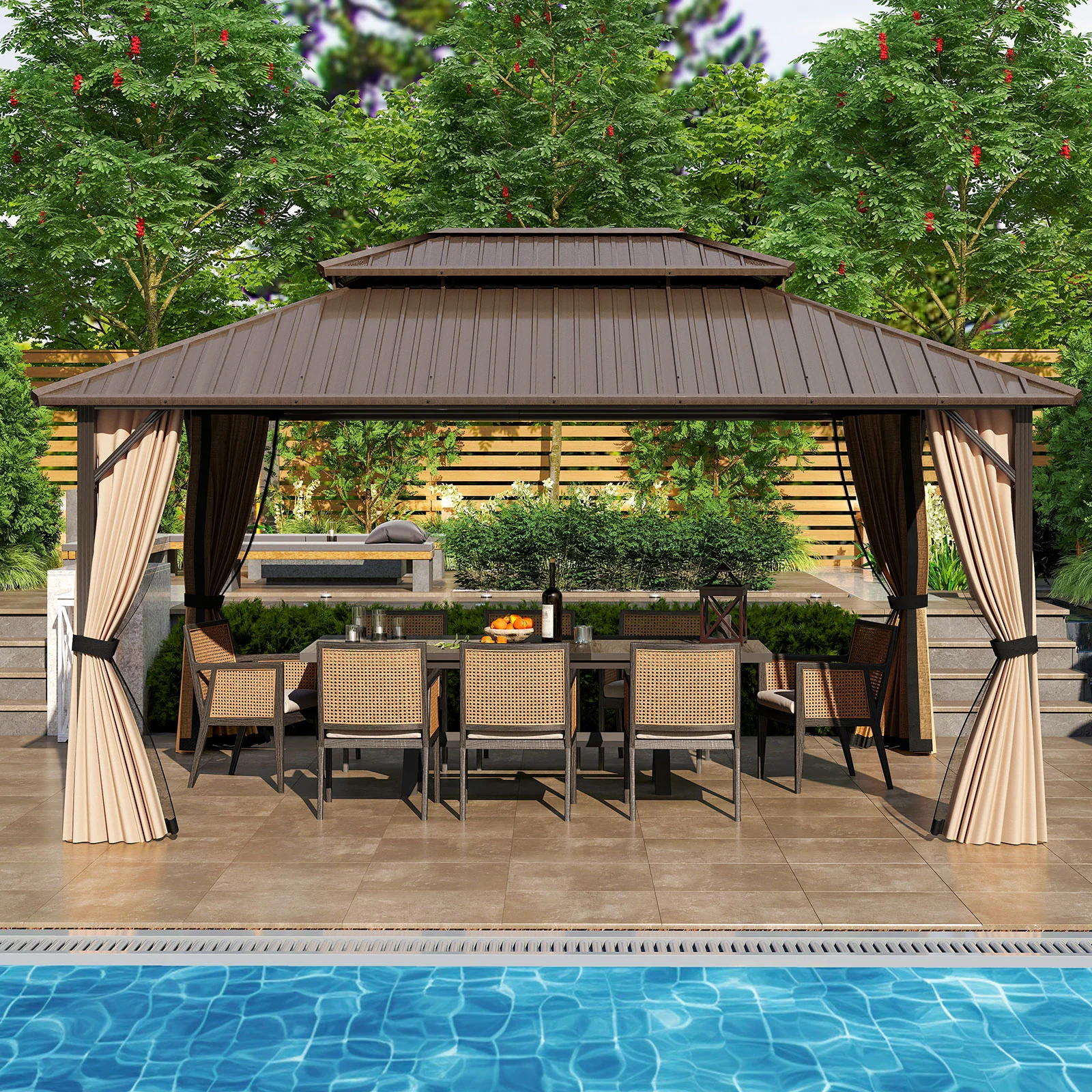 16 x 12 FT Hardtop Gazebo, Outdoor Pergola For Patio Garden - Image 2