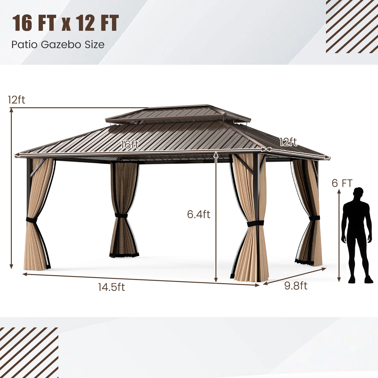 16 x 12 FT Hardtop Gazebo, Outdoor Pergola For Patio Garden - Image 6