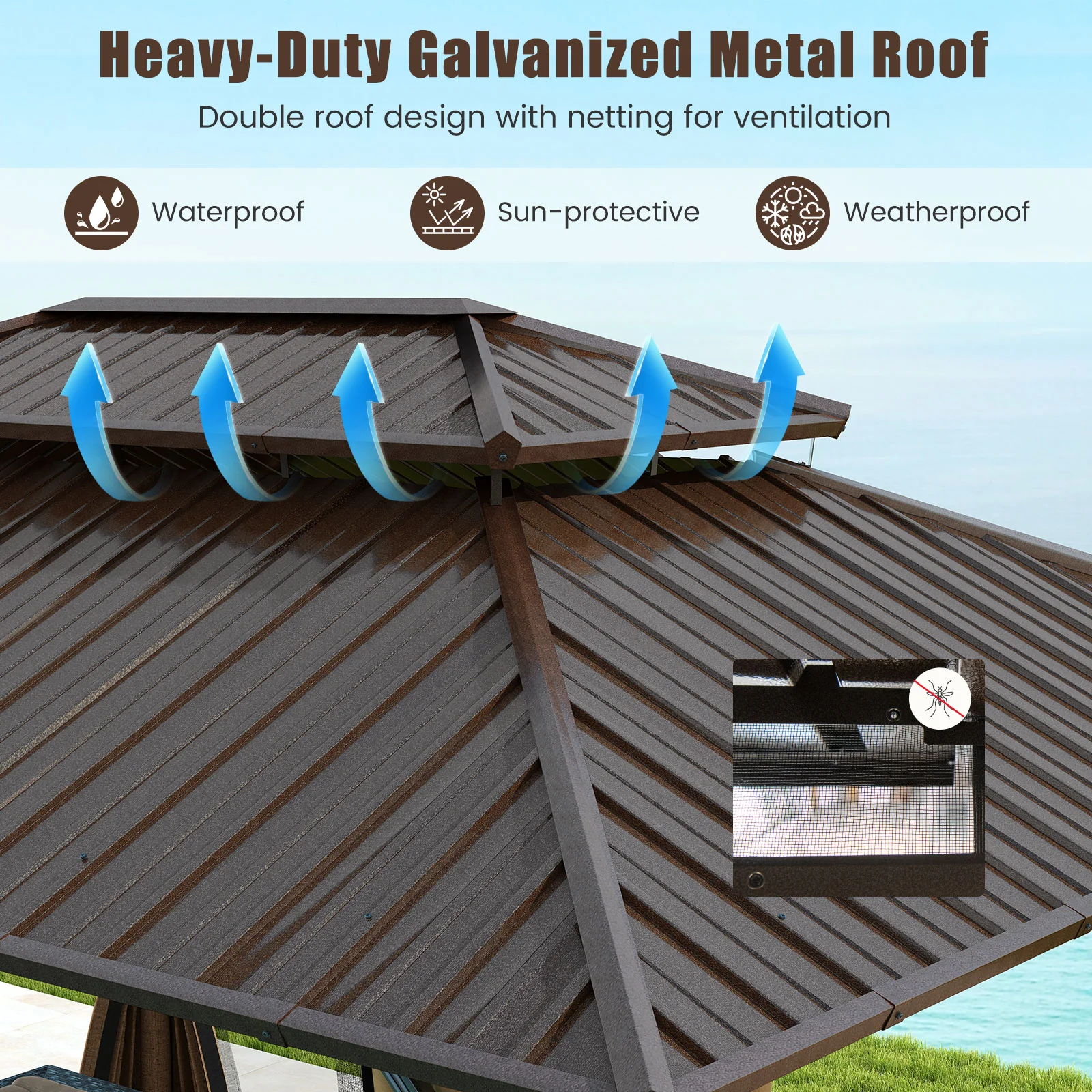 16 x 12 FT Hardtop Gazebo, Outdoor Pergola For Patio Garden - Image 7