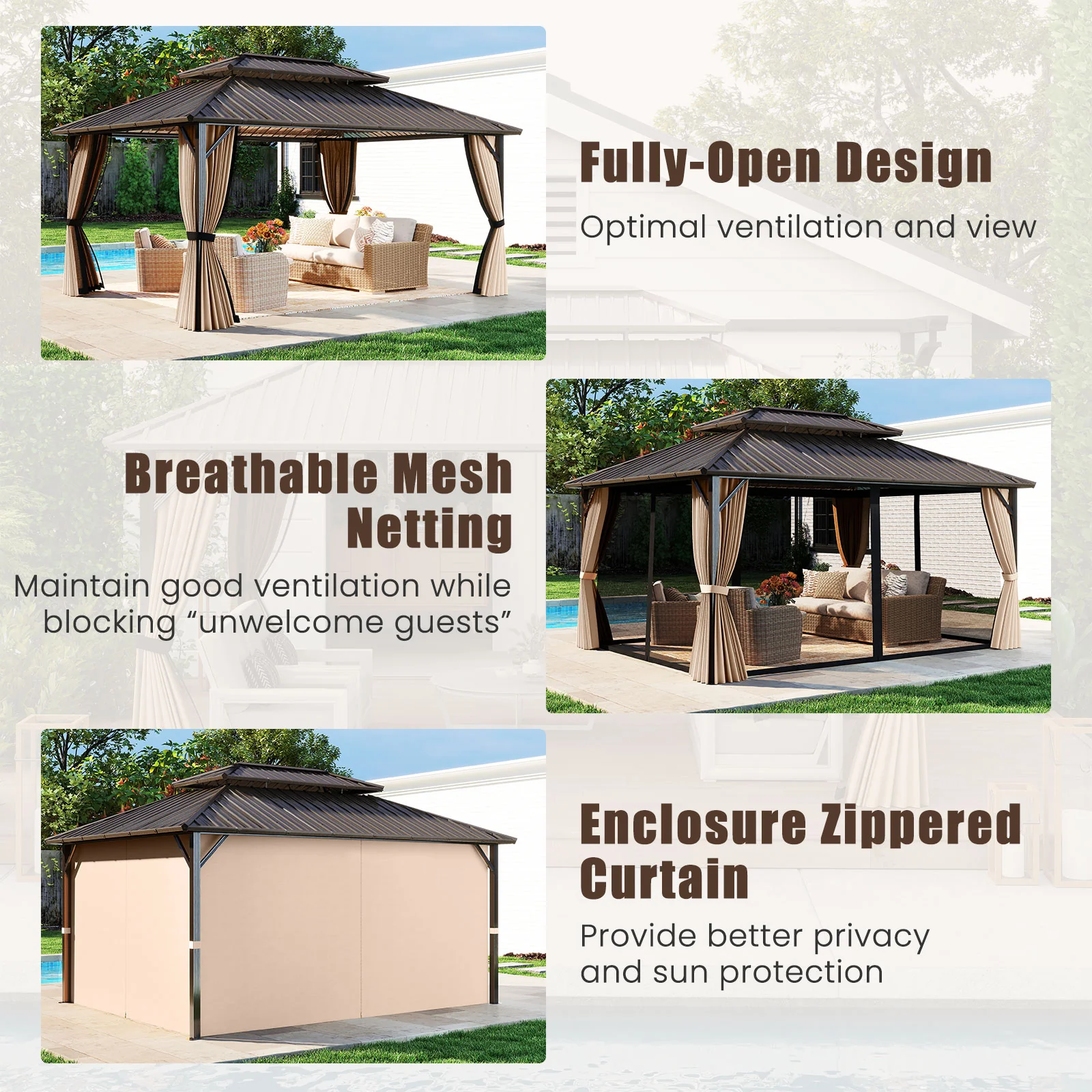 16 x 12 FT Hardtop Gazebo, Outdoor Pergola For Patio Garden - Image 9