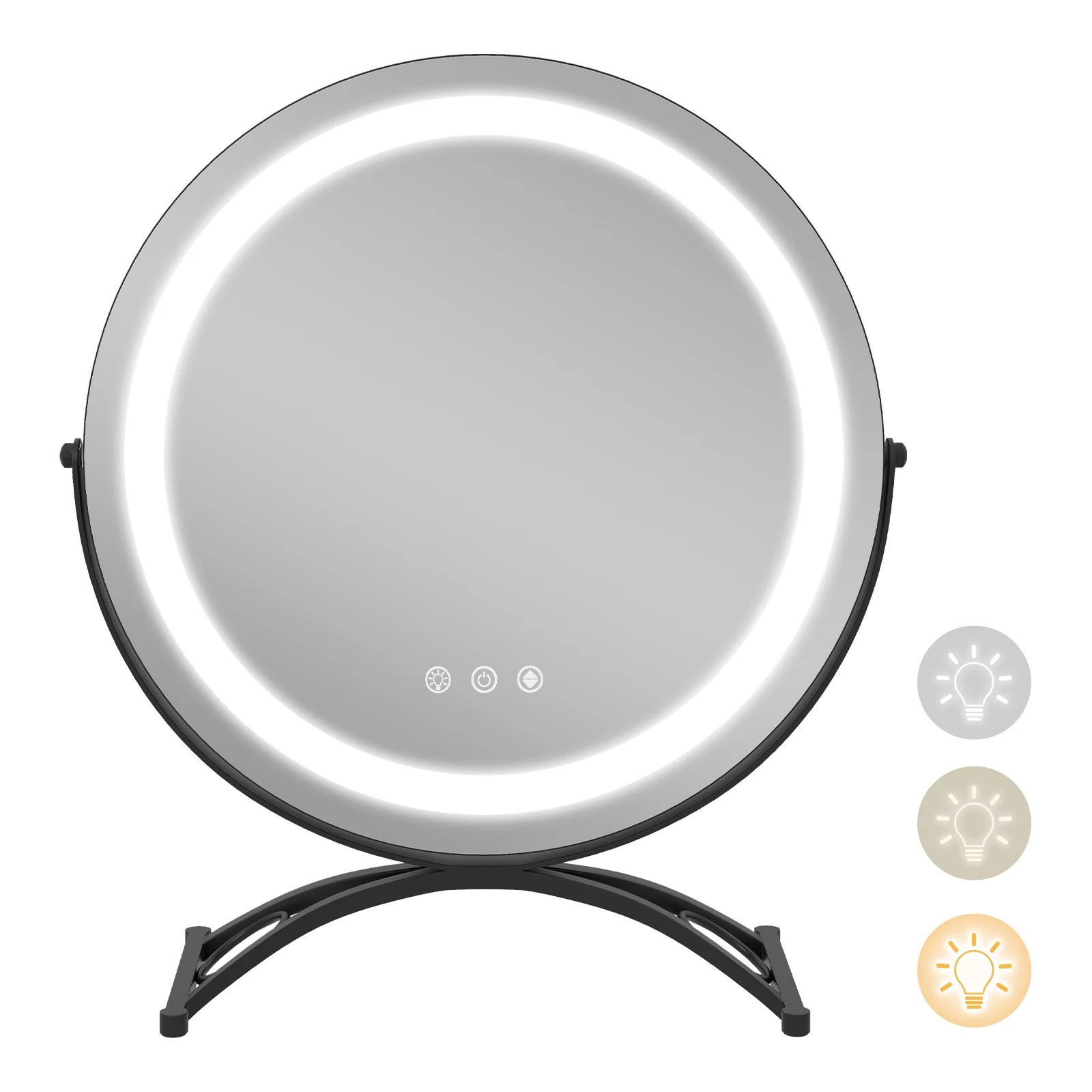 16 x 16 Inch Round LED Vanity Mirror, 3-Color Lighting, Brightness Dimming, Black - Image 5