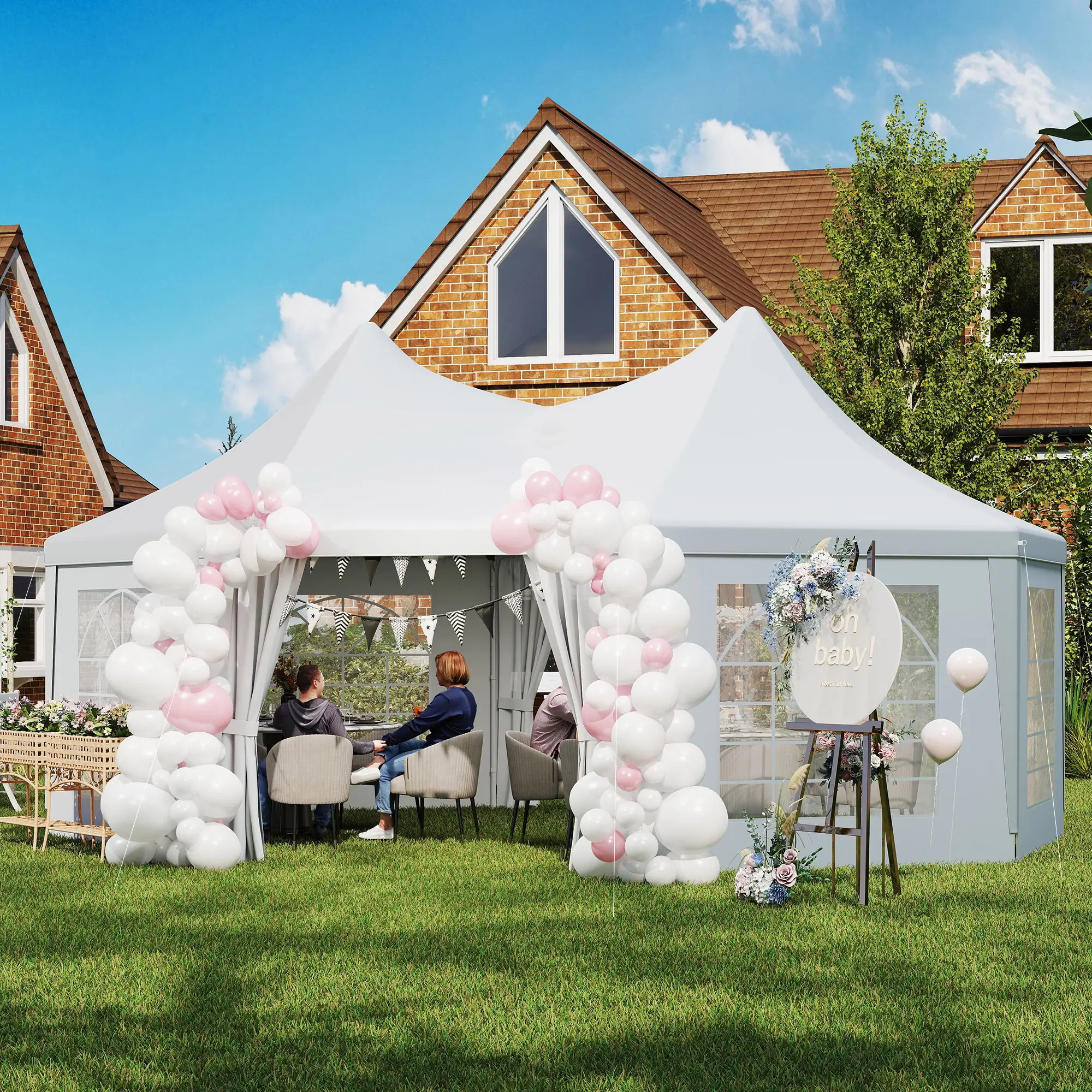 16' x 22' White High Peak Octagonal Wedding Tent, Removable Walls, White - Image 10