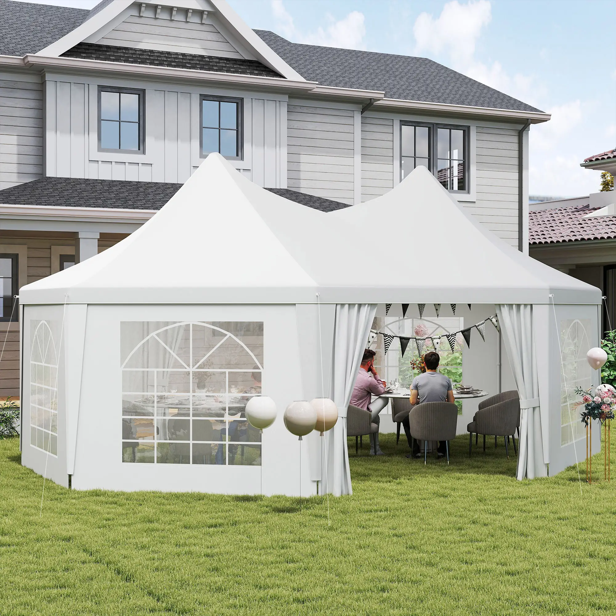 16' x 22' White High Peak Octagonal Wedding Tent, Removable Walls, White - Image 2