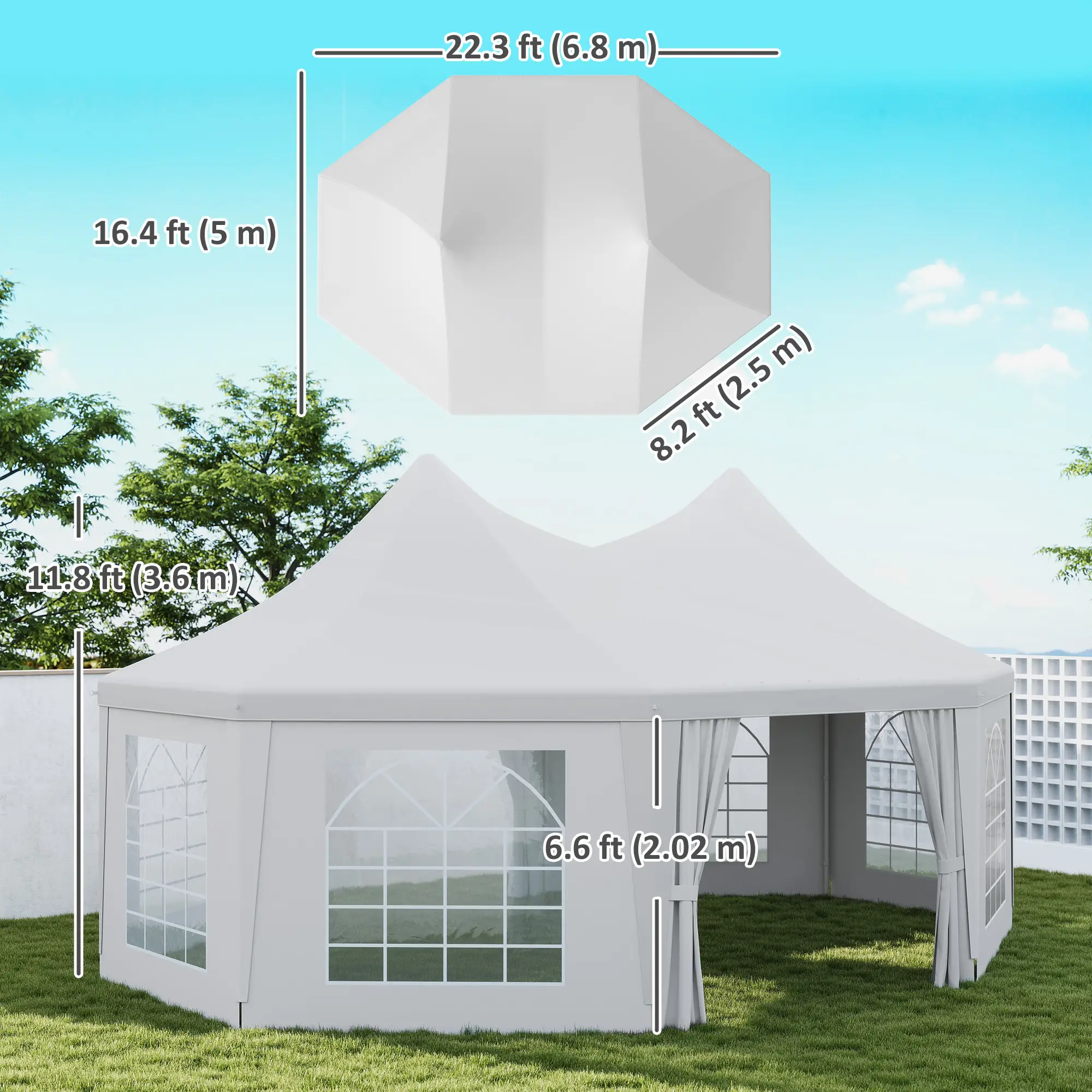 16' x 22' White High Peak Octagonal Wedding Tent, Removable Walls, White - Image 3