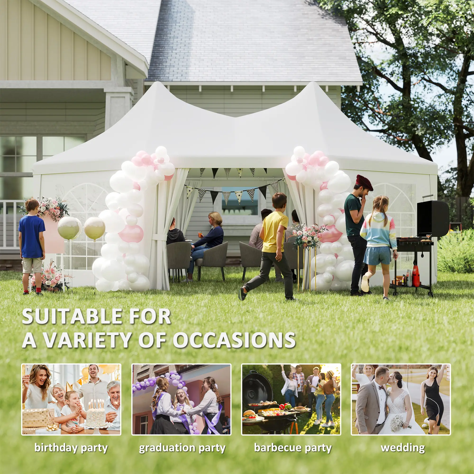 16' x 22' White High Peak Octagonal Wedding Tent, Removable Walls, White - Image 4