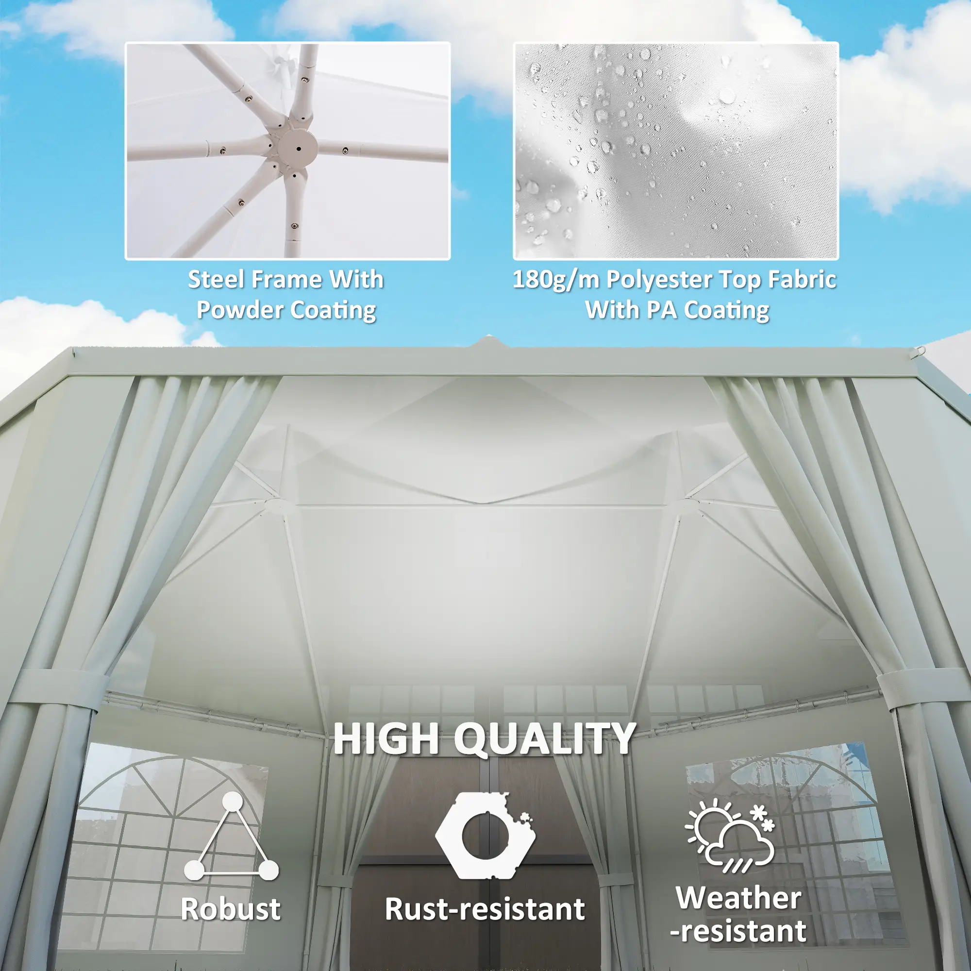 16' x 22' White High Peak Octagonal Wedding Tent, Removable Walls, White - Image 5