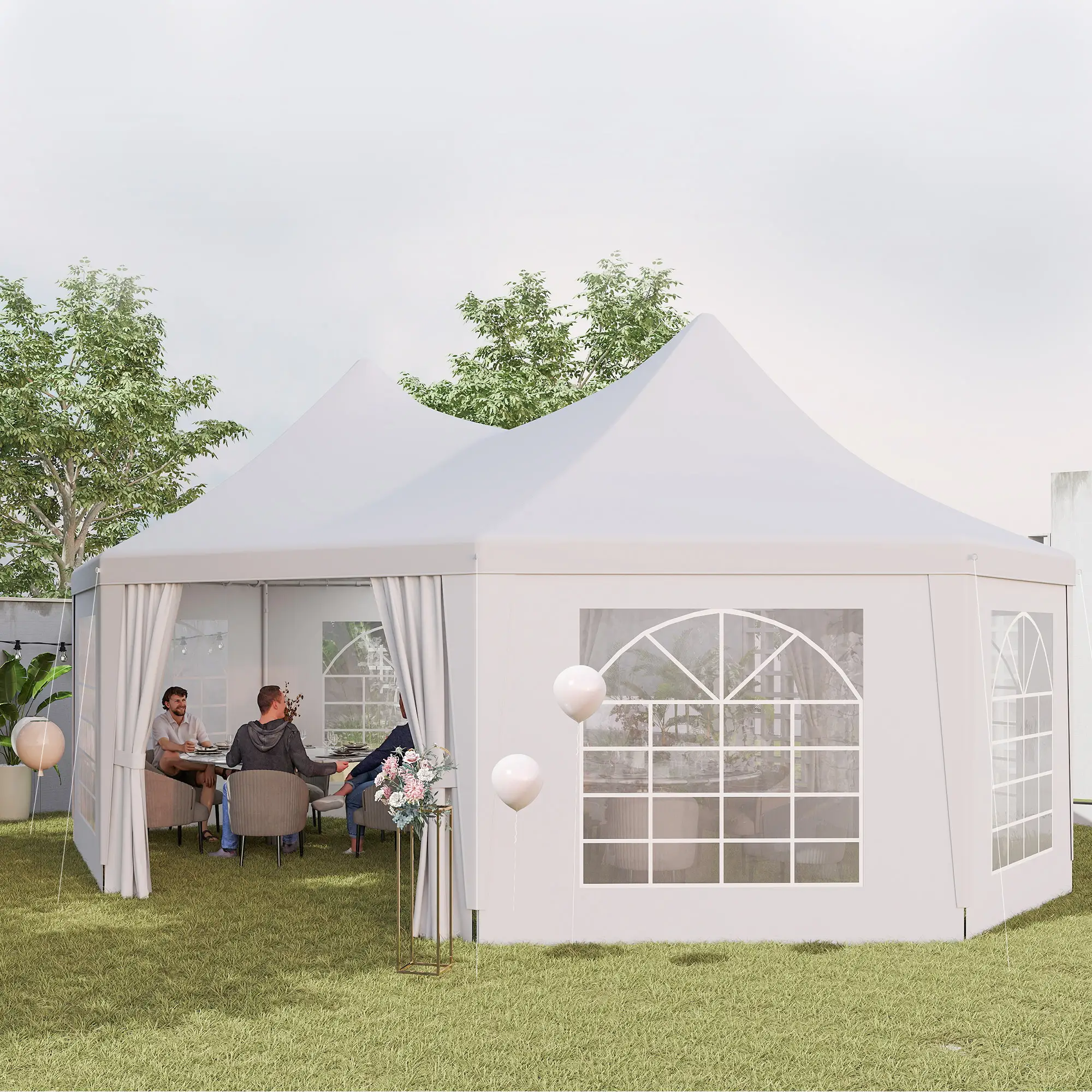 16' x 22' White High Peak Octagonal Wedding Tent, Removable Walls, White - Image 8
