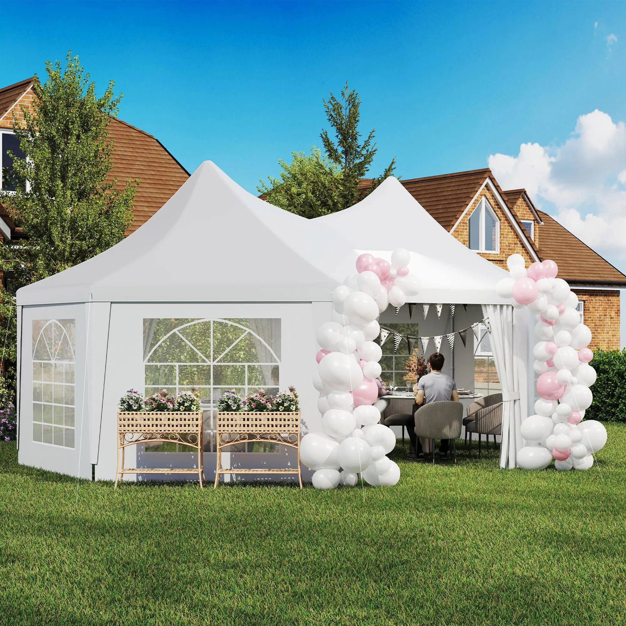 16' x 22' White High Peak Octagonal Wedding Tent, Removable Walls, White - Image 9
