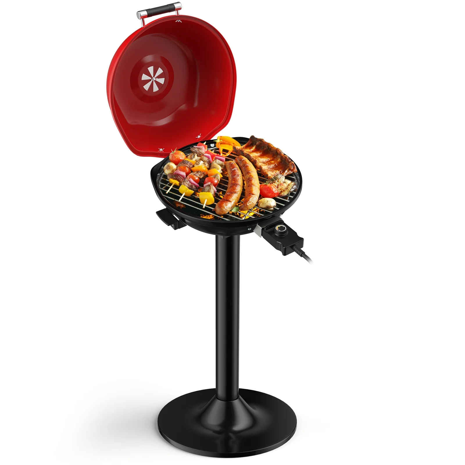 1600W Portable Electric BBQ Grill with Removable Non-Stick Rack, Black & Red - Image 4