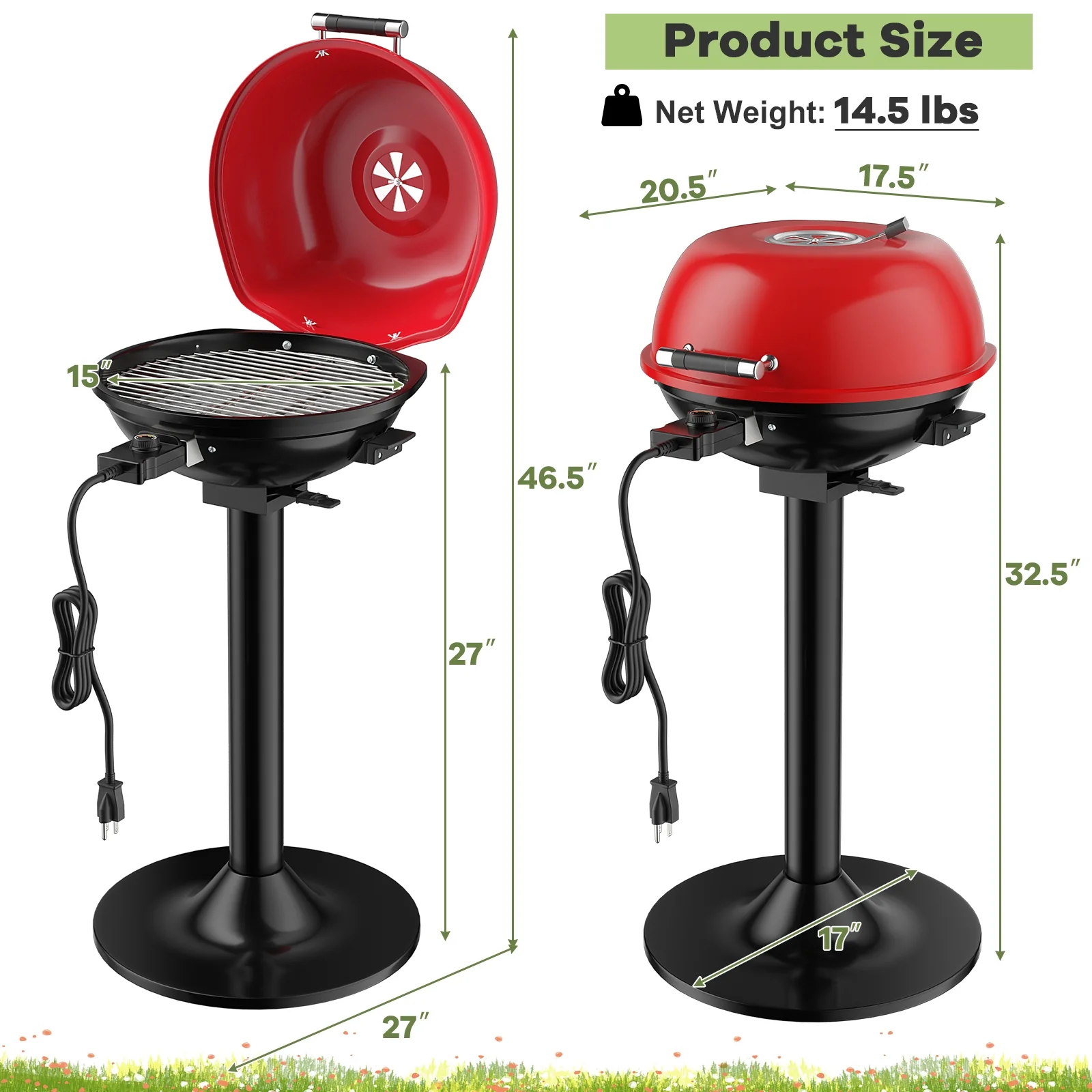 1600W Portable Electric BBQ Grill with Removable Non-Stick Rack, Black & Red - Image 6