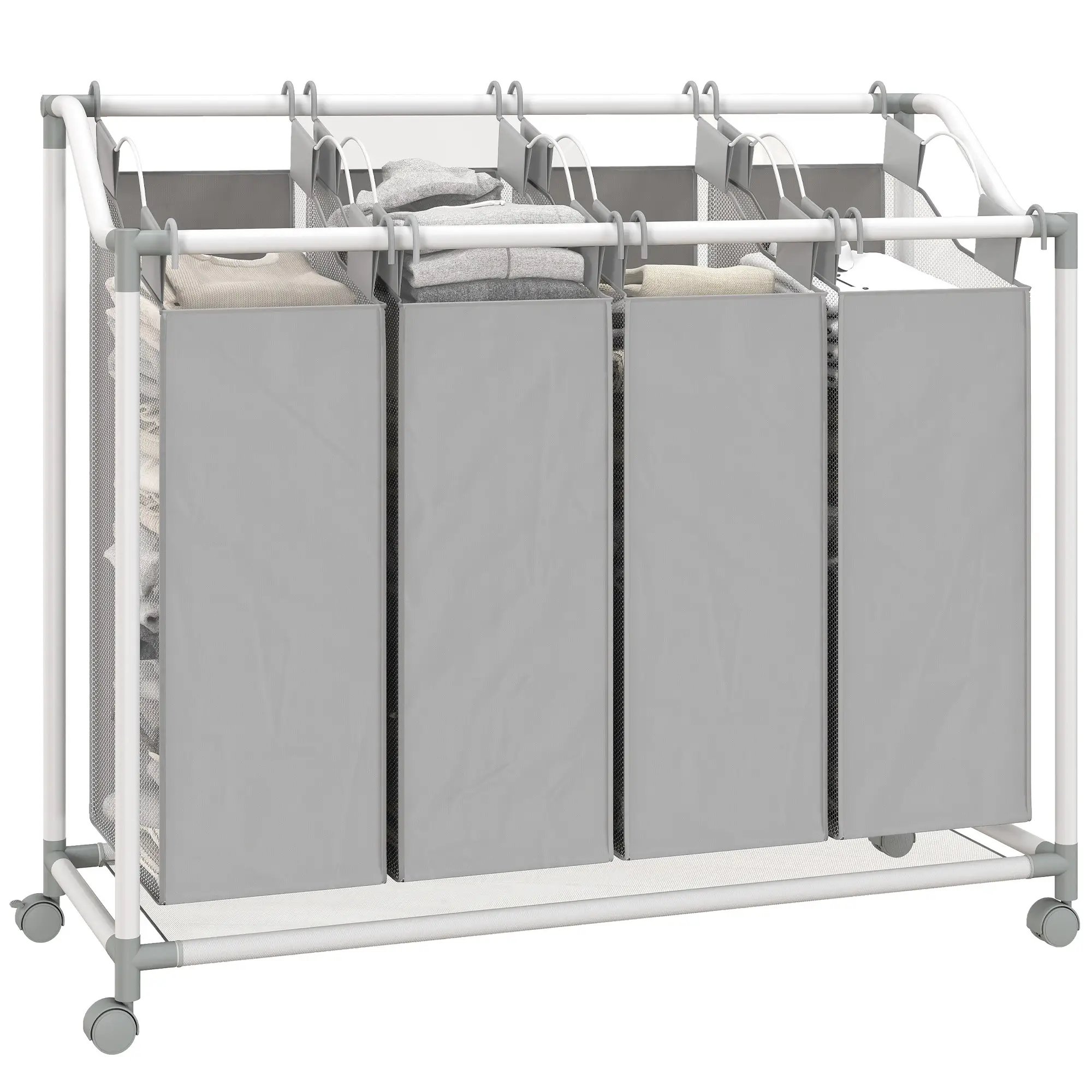 160L Laundry Hamper with Wheels, 4 Removable Bags, Grey - Image 11