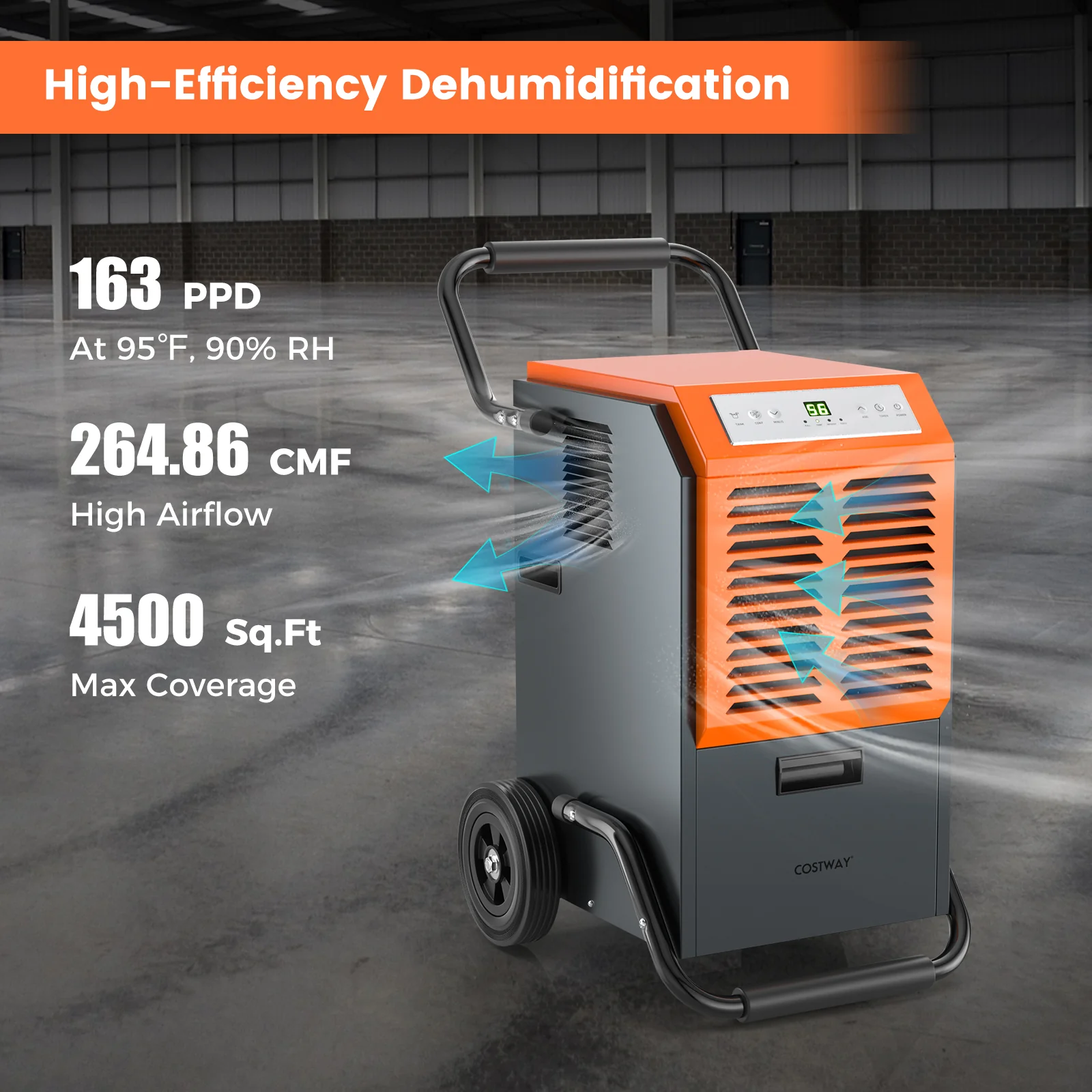 163 Pints Commercial Dehumidifier, With Drain Hose And Timer, Gray - Image 7