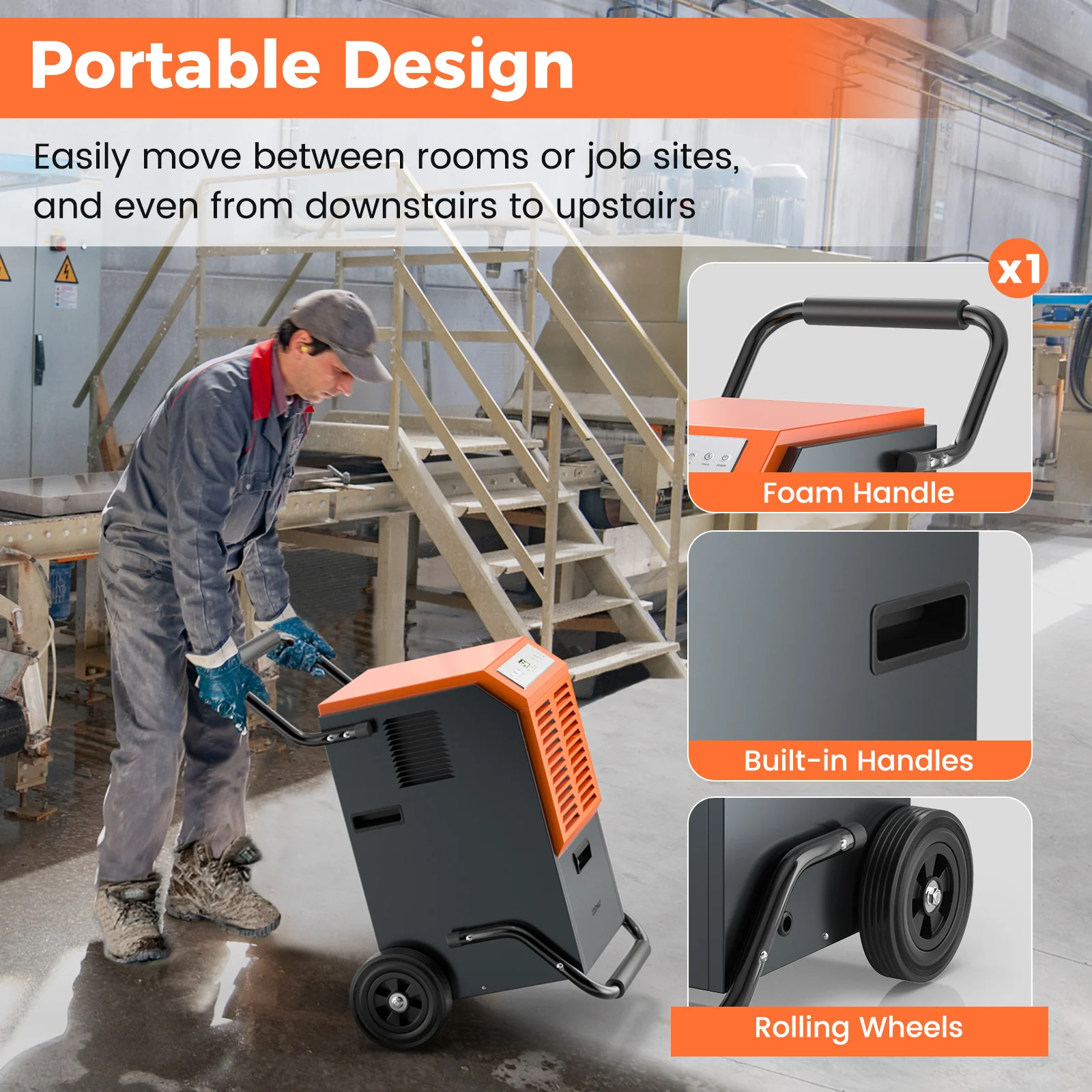 163 Pints Commercial Dehumidifier, With Drain Hose And Timer, Gray - Image 9