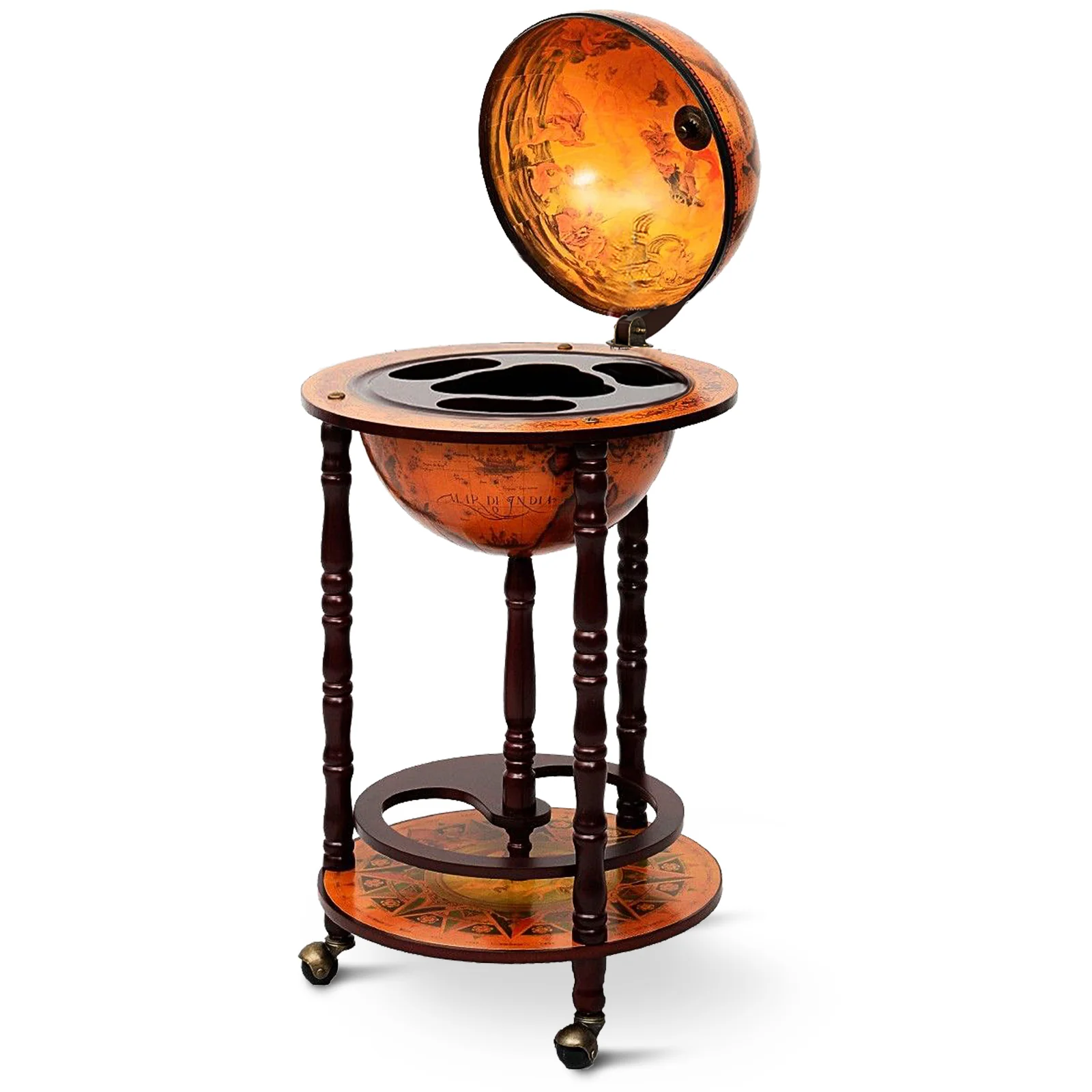 16th Century Wood Globe Wine Bar Stand, Dark Red - Image 5